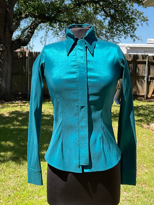 Size small Dark turquoise Plain Shirt stretch taffeta Hidden Zipper