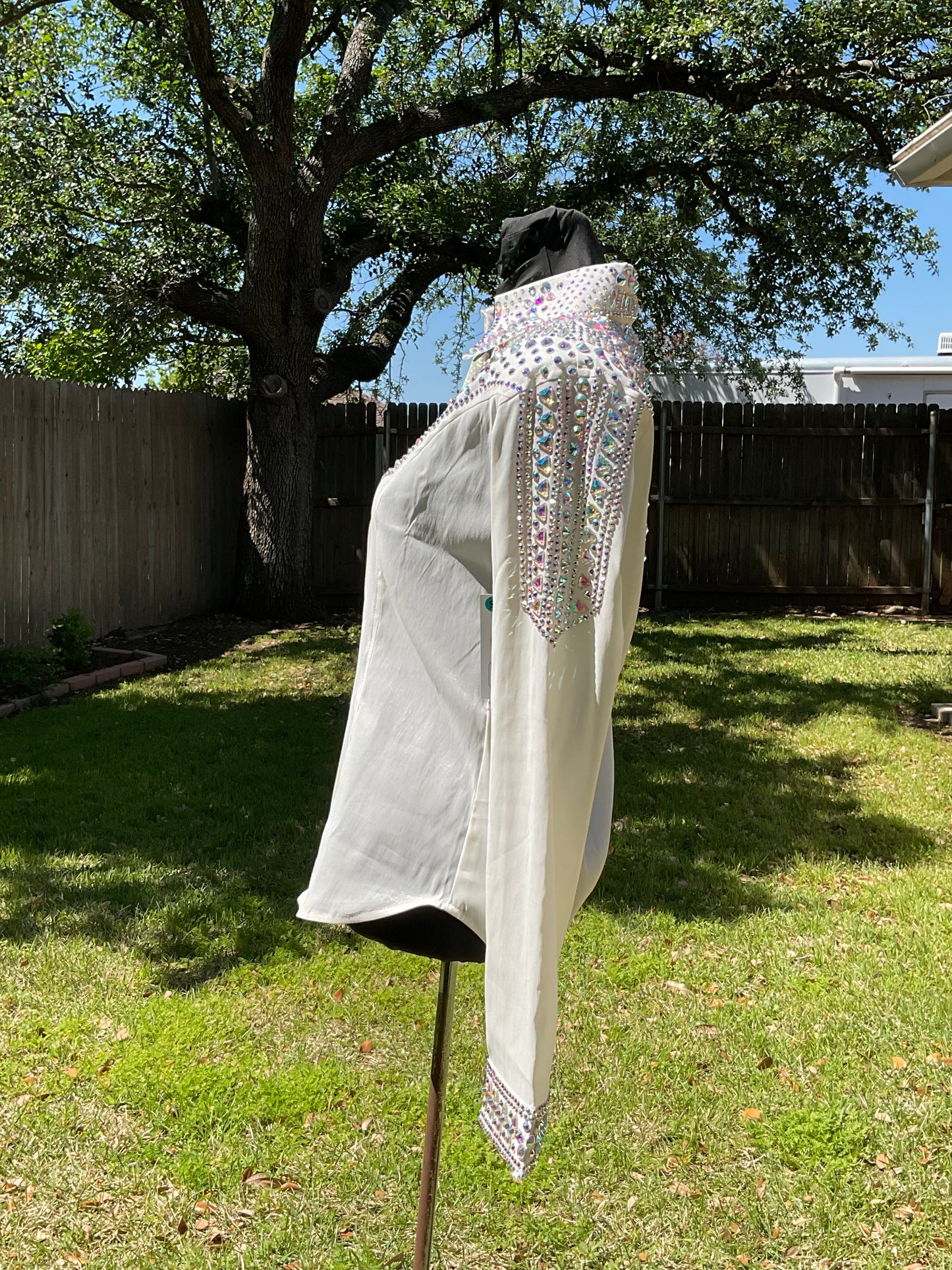 size small off-white day shirt stretch taffeta with white