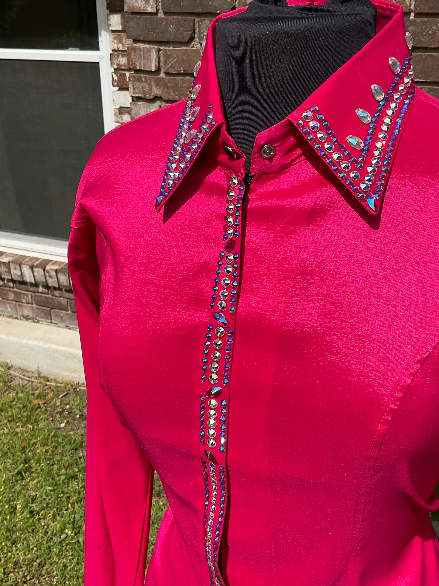 XL Raspberry Day Shirt stretch taffeta with silver and purple