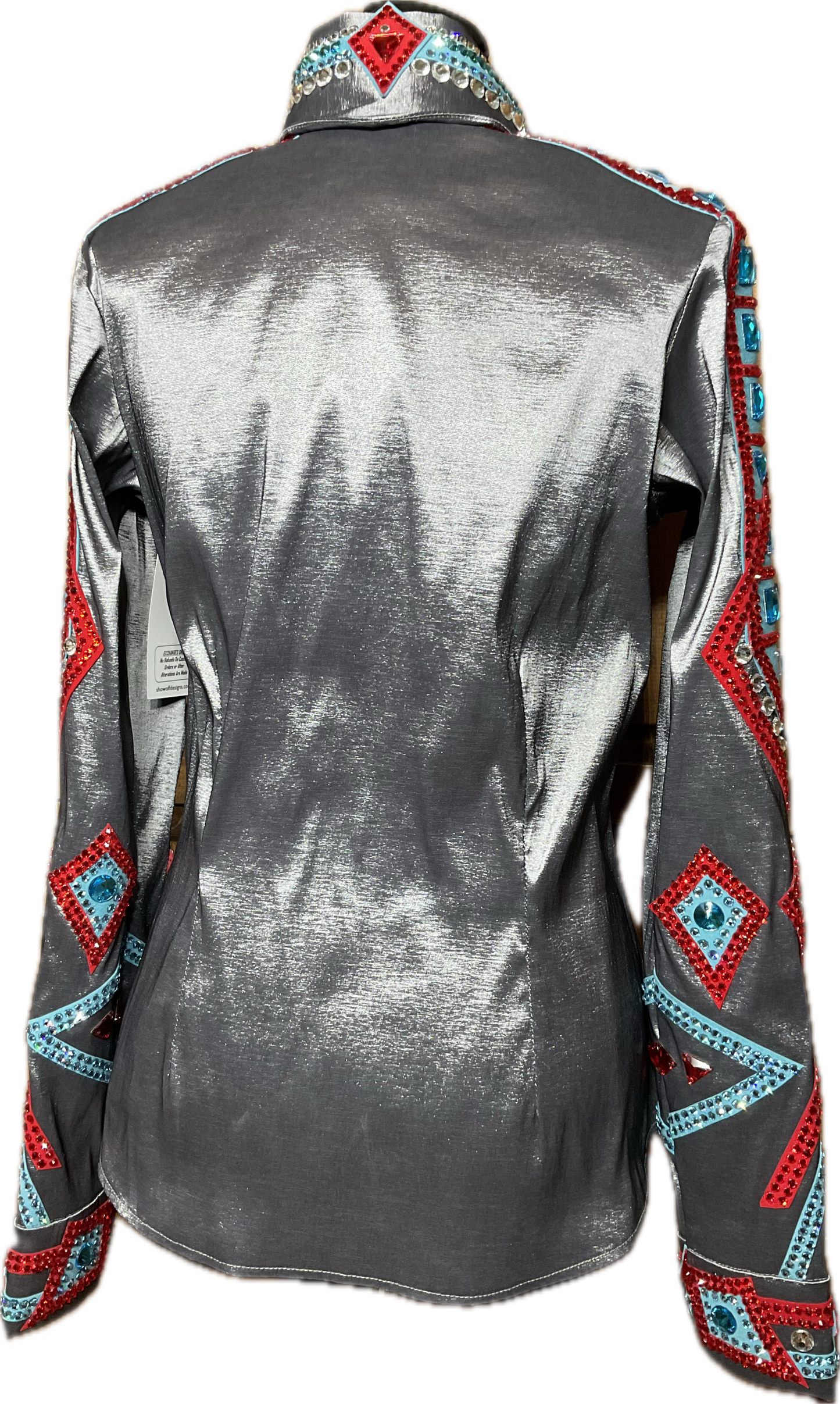 Small Charcoal Stretch Taffeta with Red and Turquoise