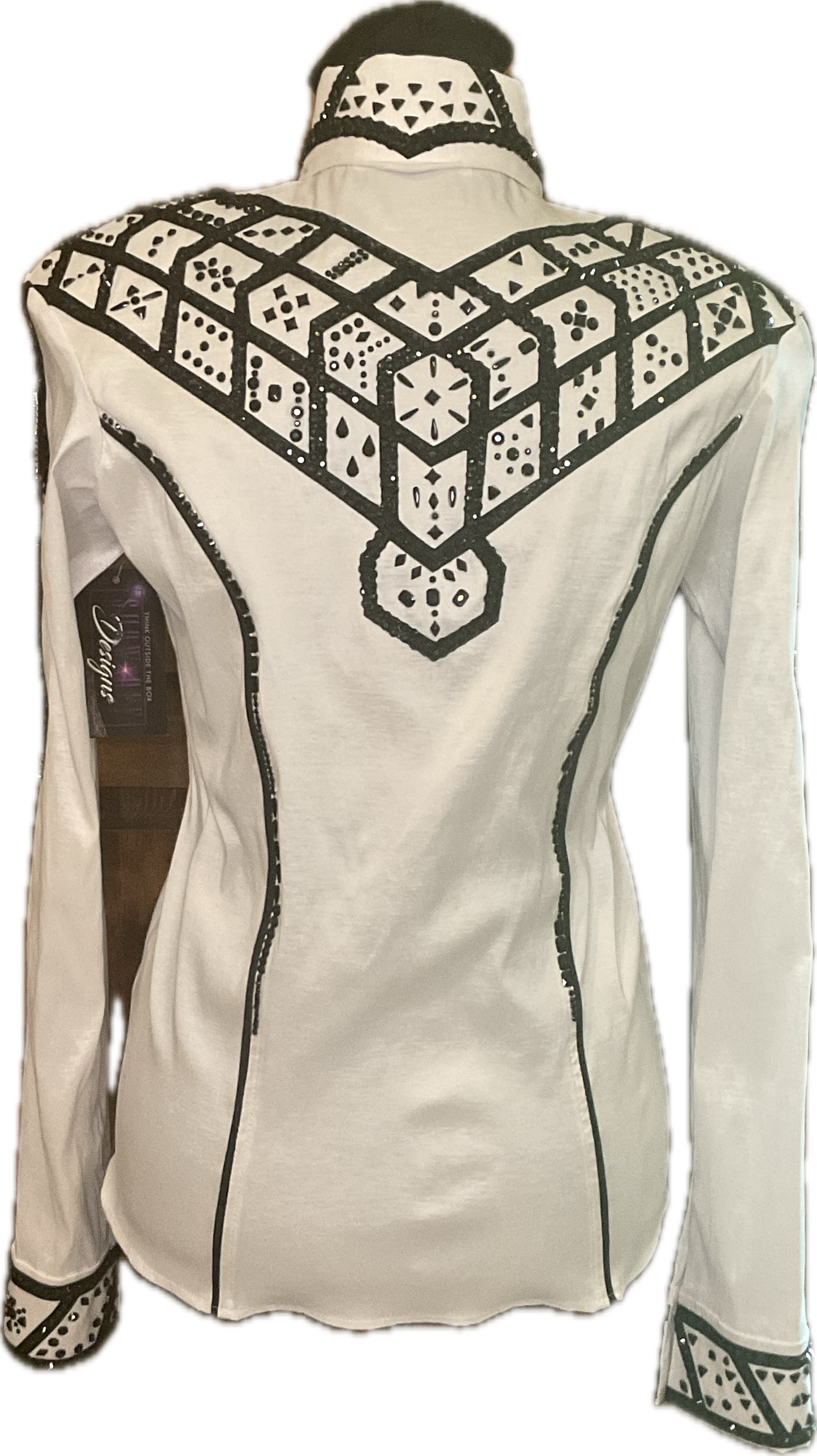 Size Small White Stretch Taffeta Day Shirt with Black Details