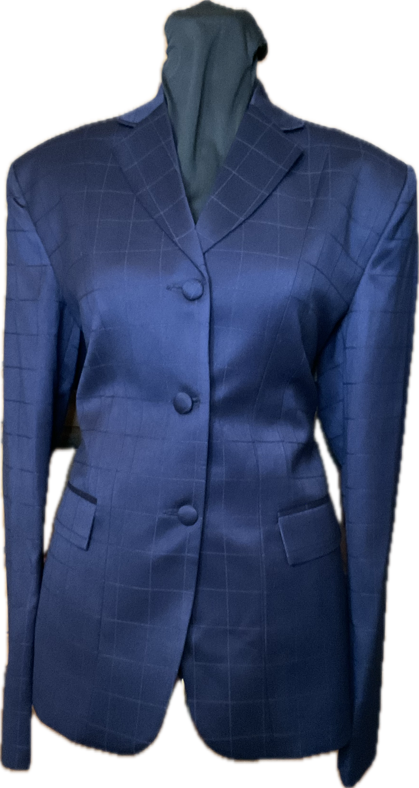 *36 Bust* Navy Blue Plaid Hunt Coat with Velvet Collar