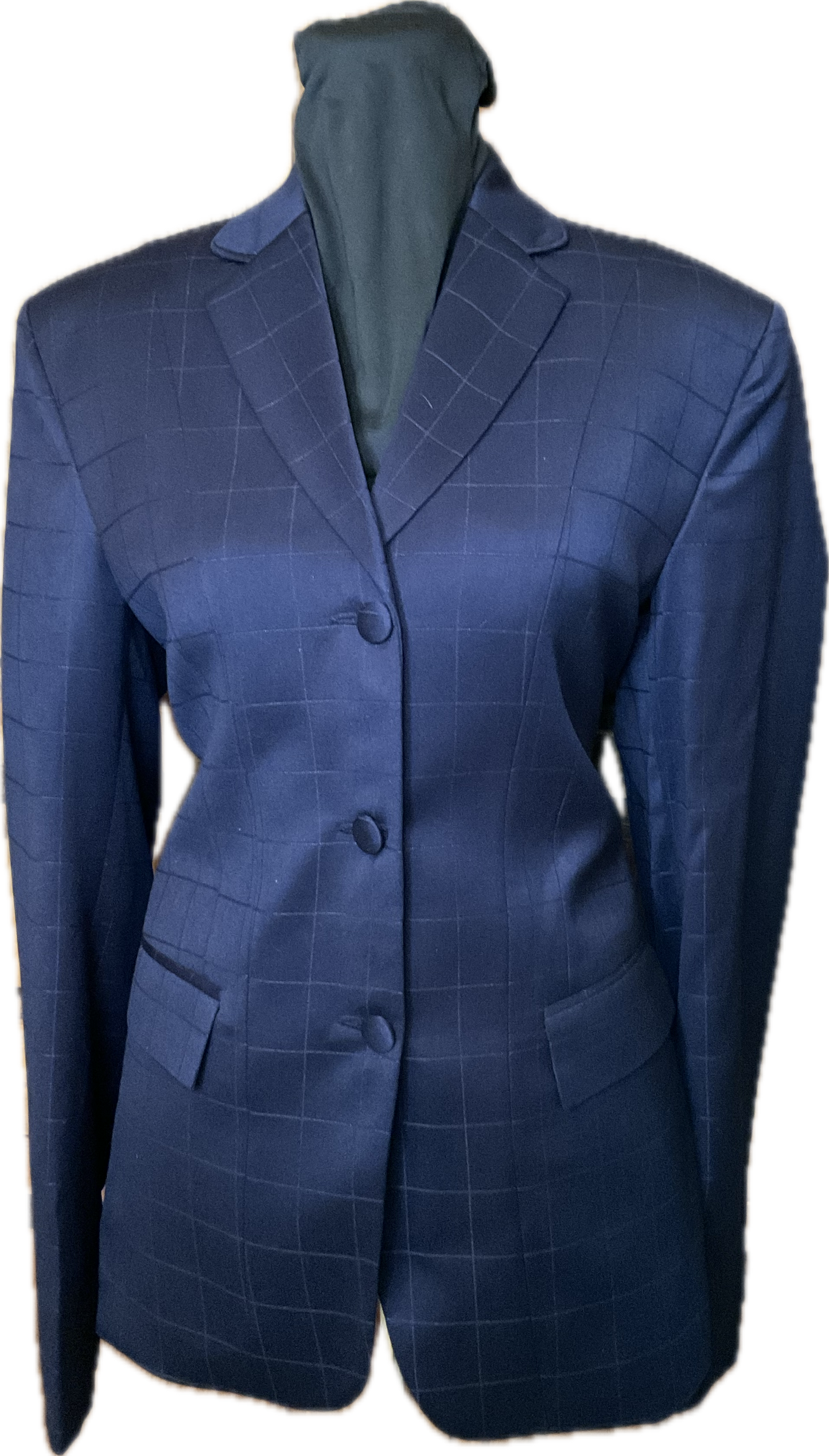 *34 Bust* Navy Plaid with Matching Velvet Collar and Piping