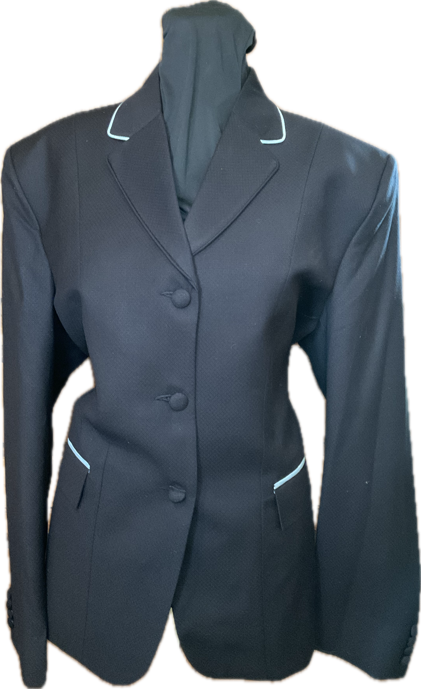 *42 Bust* Black with Matching Velvet Collar and Aqua Piping