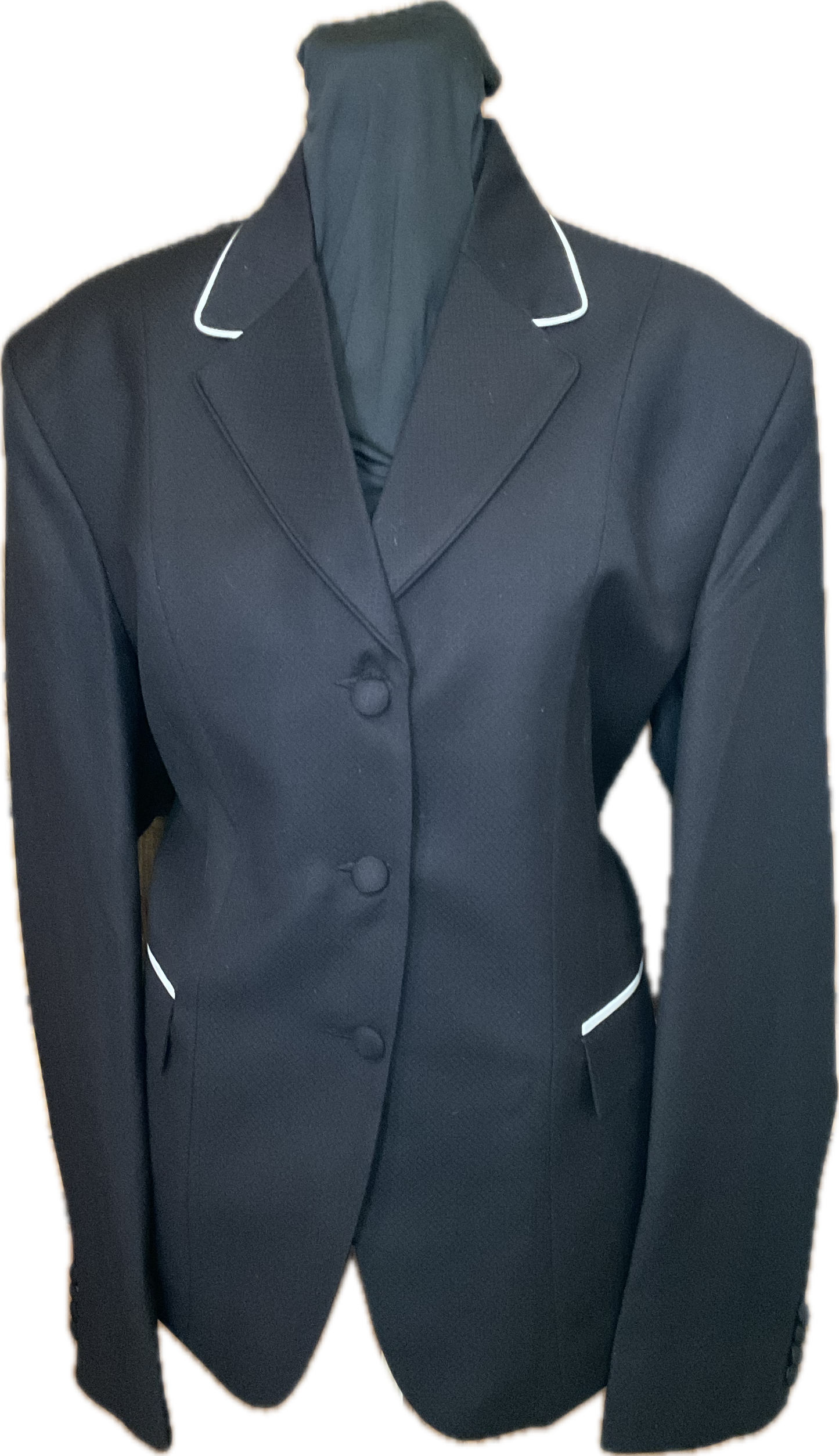 *44 Bust* Black with Matching Velvet Collar and Light Blue Piping