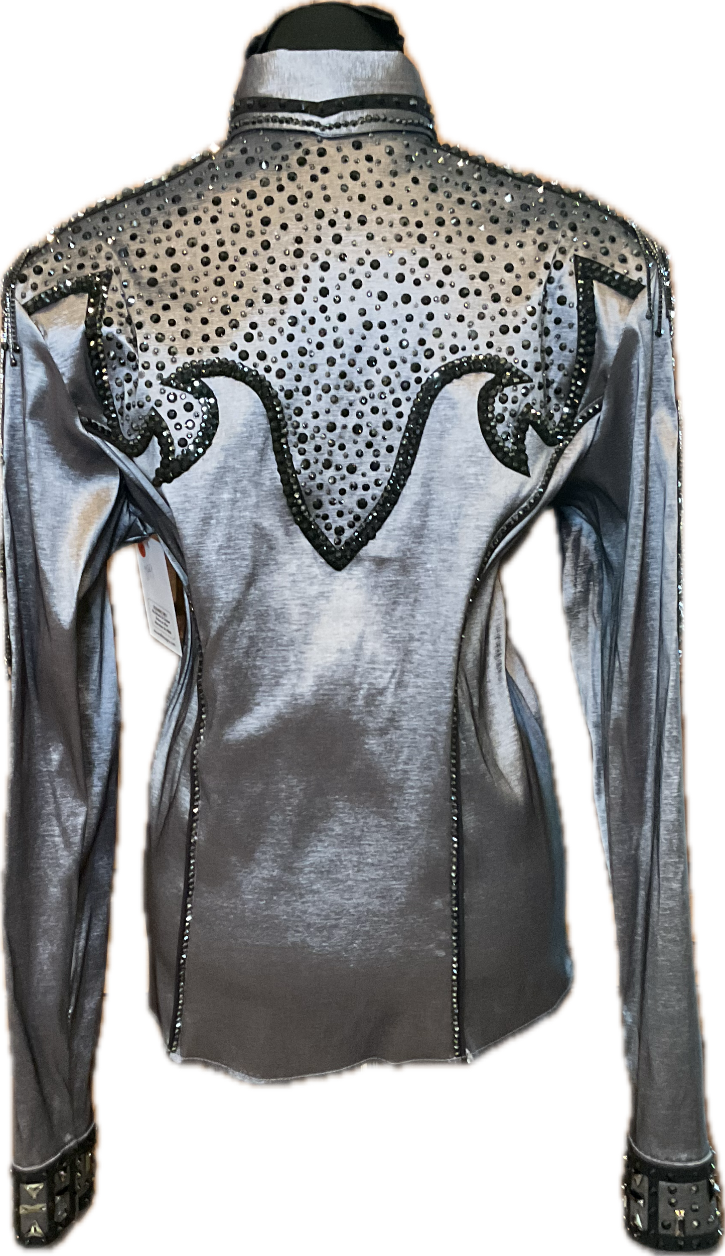Size Large Black Metallic Day Shirt Stretch Taffeta with Fringe