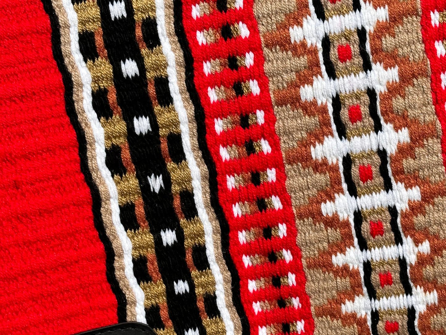 35. Oversized saddle blanket burnt orange Indian tan white black rust sheep skin