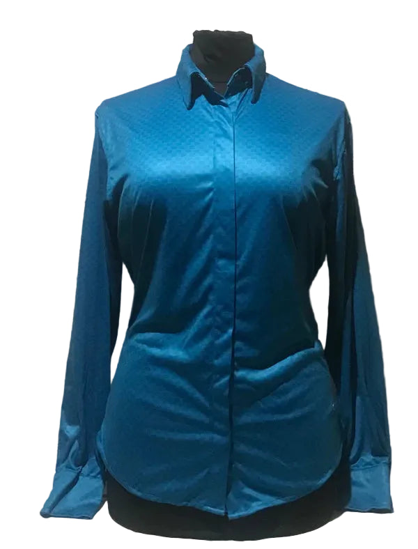 Cowboy Couture Ladie's snap shirt. Turquoise carbon fiber print