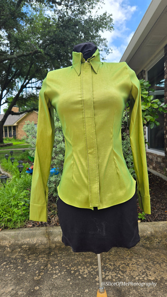 Size medium Lime Green stretch taffeta Plain Shirt