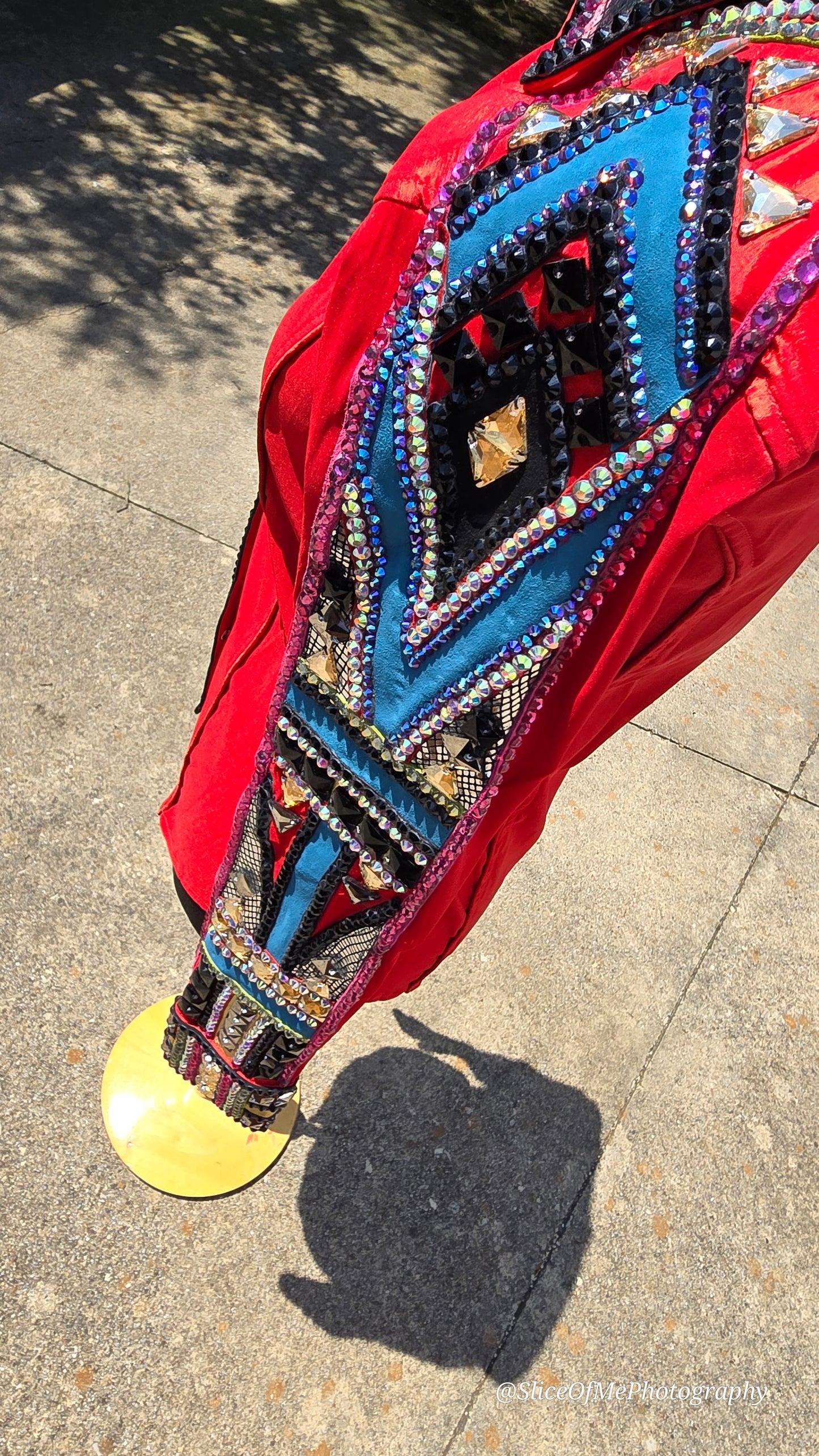 XS Stretch Taffeta day shirt Show Red with Dark Turquoise, Black, Pink, and Citrine