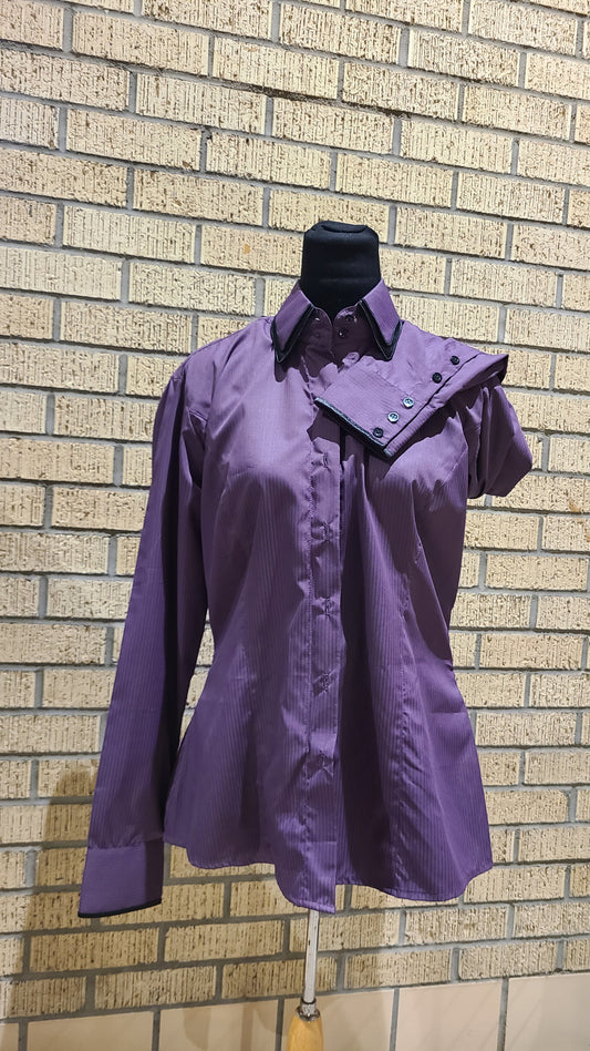 #purplezip western shirt size 14 eggplant with black trim hidden zipper