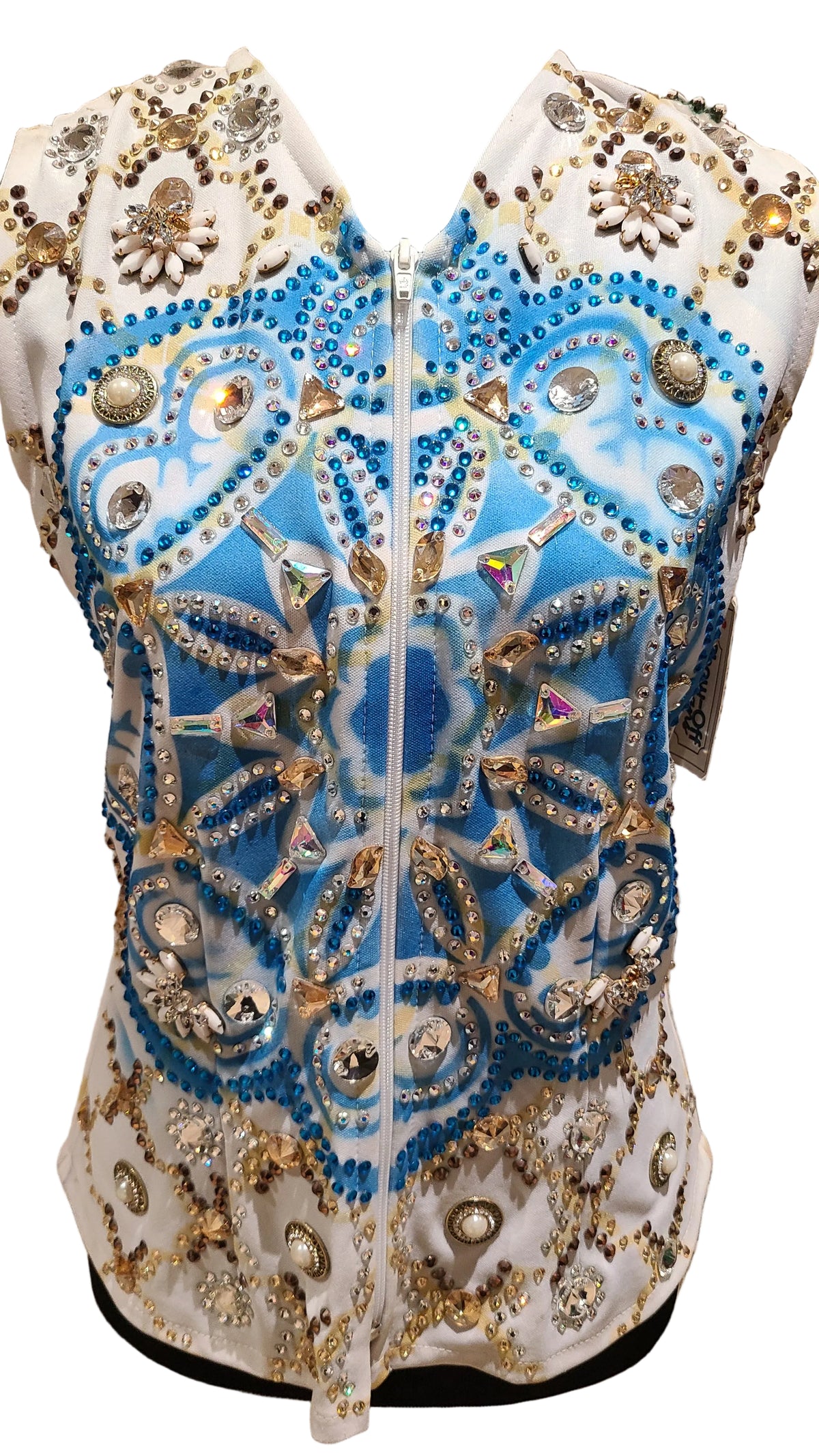 Size small white vest with blue and gold accents. Airbrushed design. STUNNING!