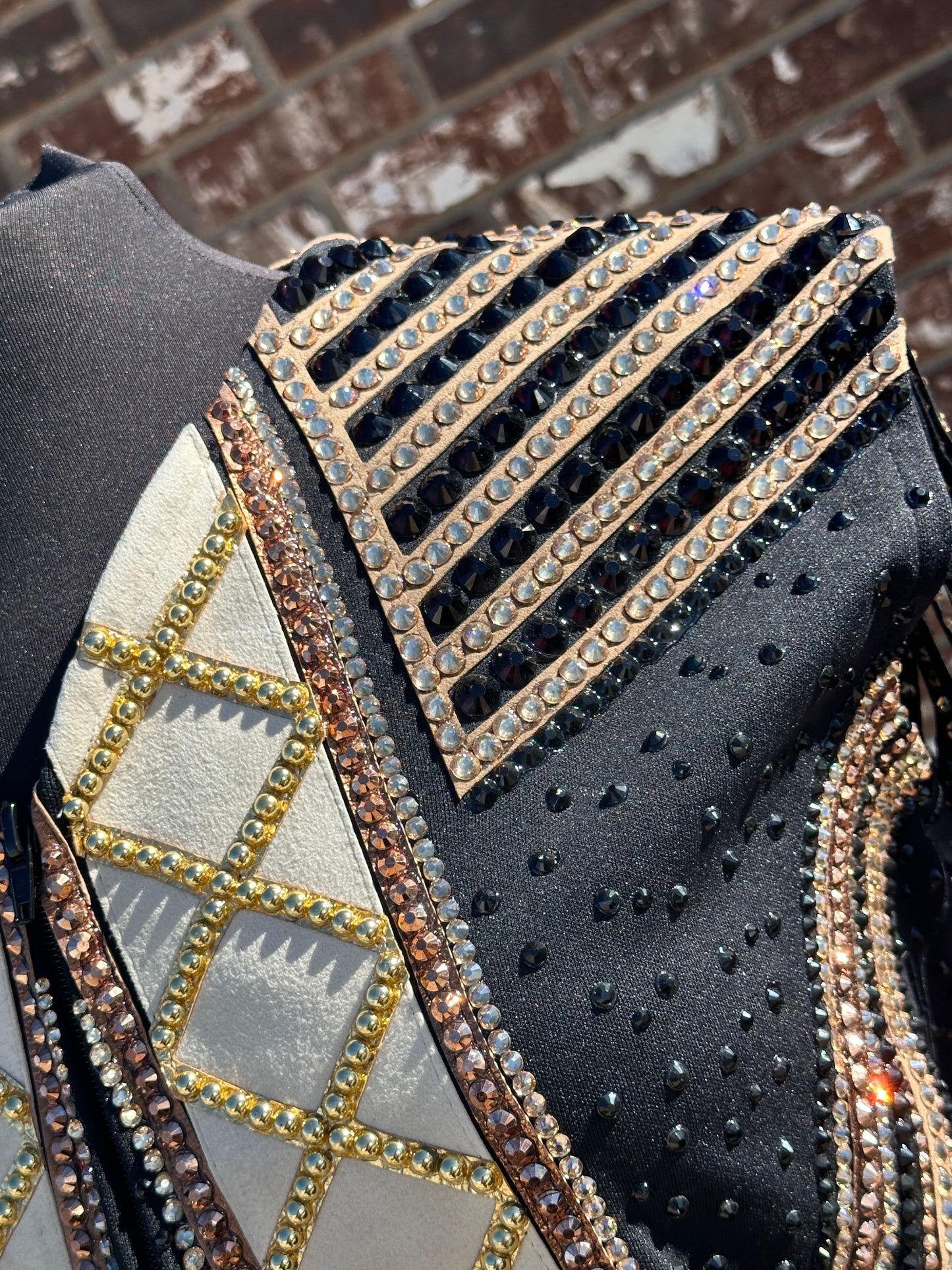 Size XXL vest with black and golds detachable shoulder fringe