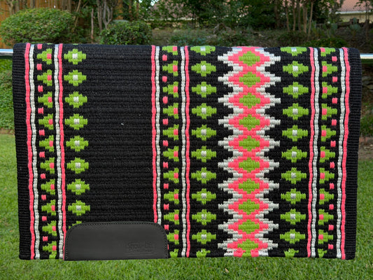 B534 Oversized Saddle Blanket Black, Moss Green, Metallic Silver, Coral