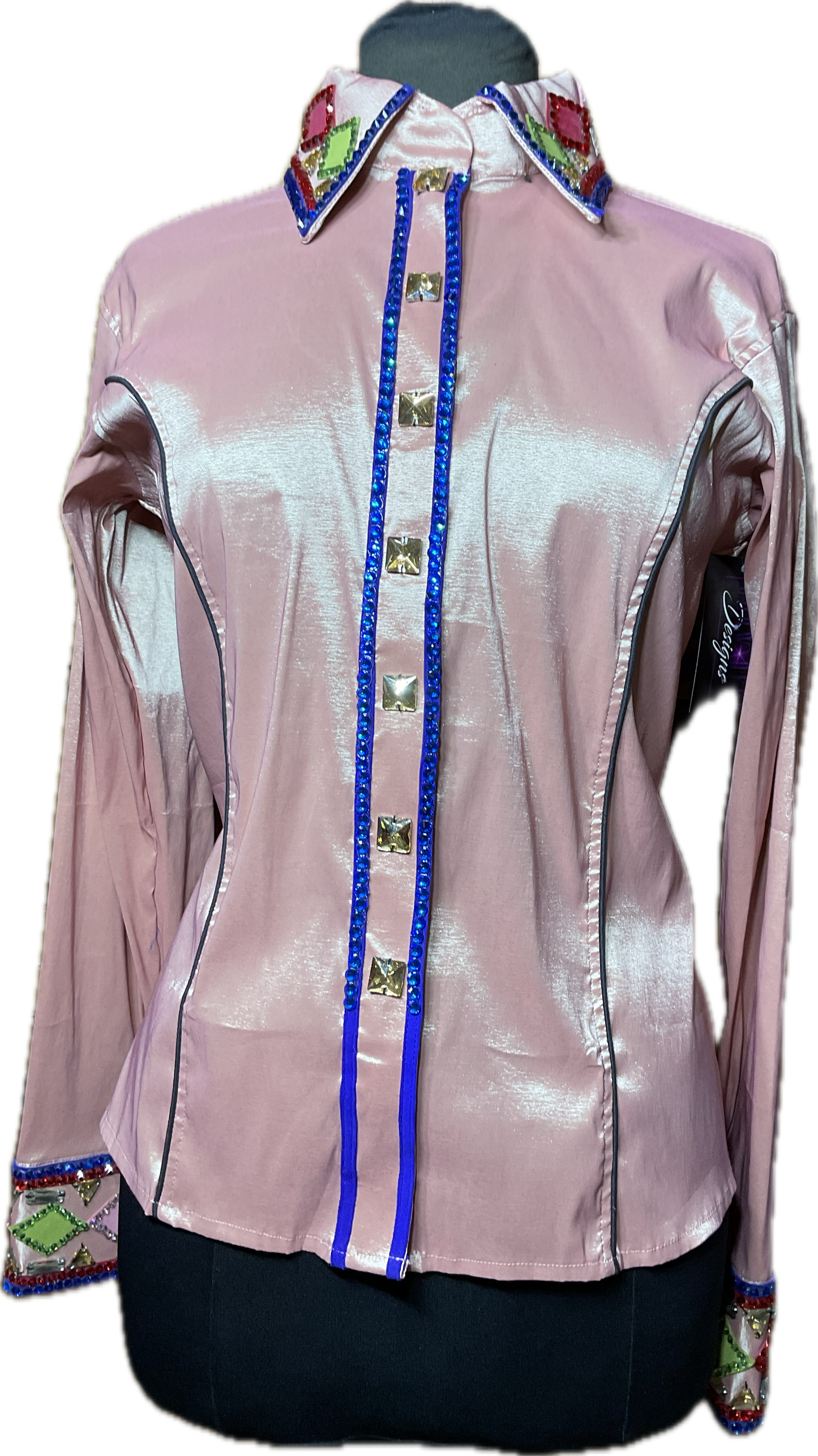 Size Large Dark Peach Stretch Taffeta with Royal Blue, Line Green and Red