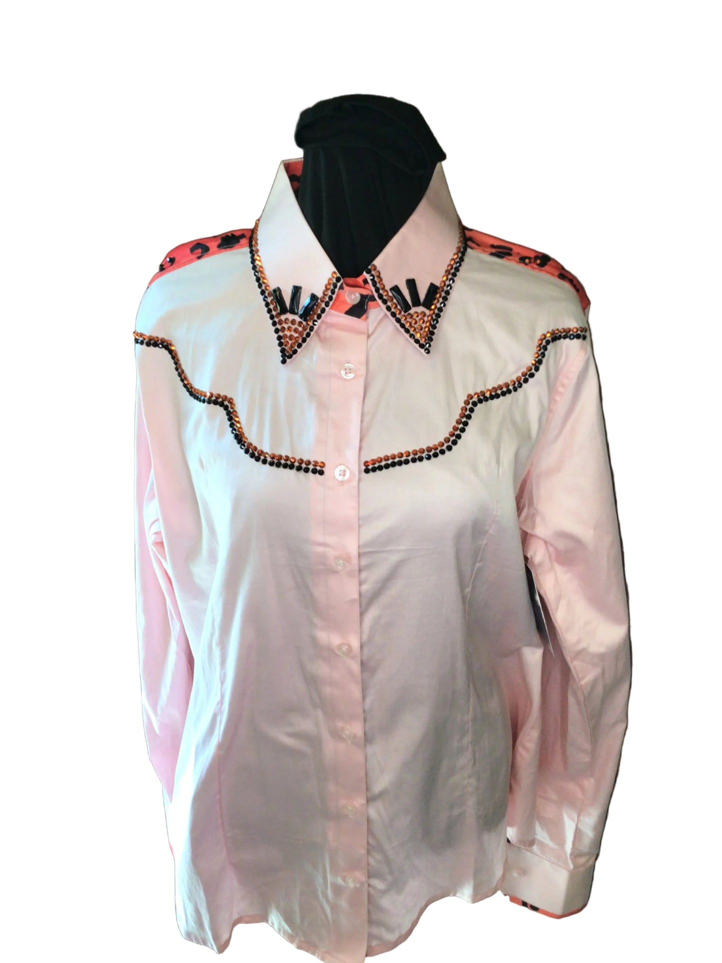 Size Large Pink Cotton Day Shirt. Button Front with Animal Print Yoke