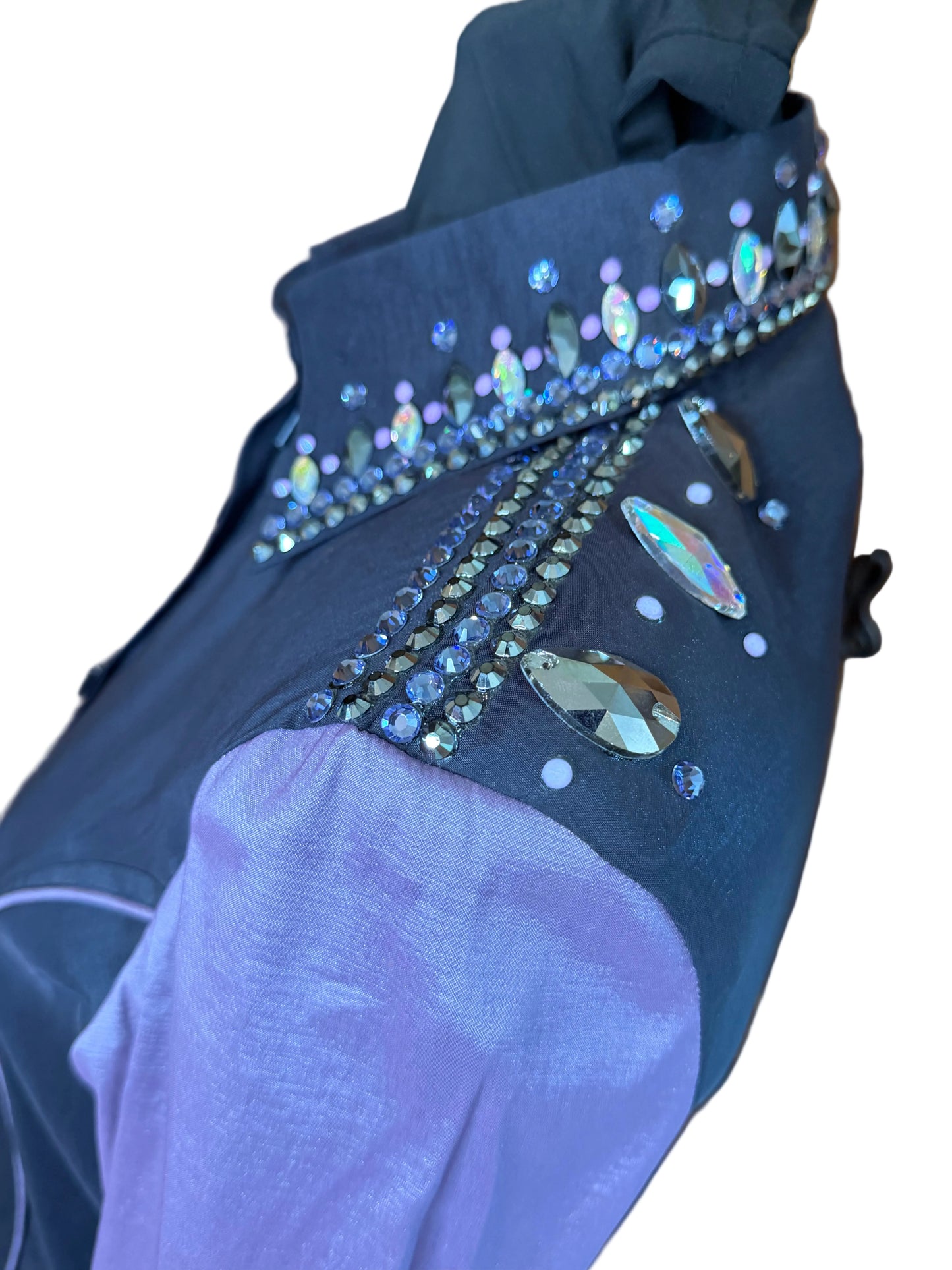 Small Stretch Taffeta Black Day Shirt with Pale Purple Sleeves