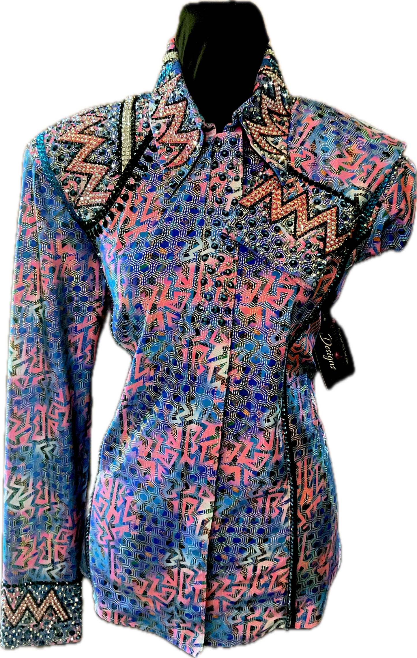 Large Stretch Lycra Day Shirt Print with Pink and Blue