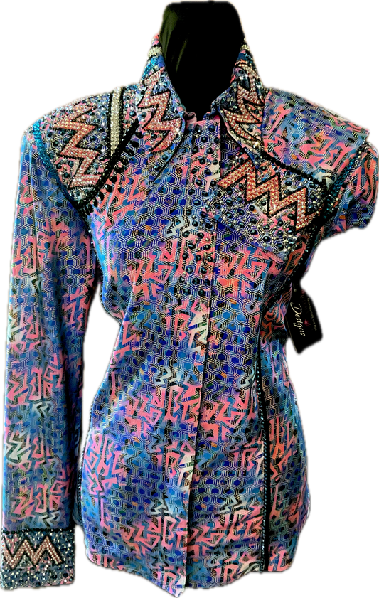 Large Stretch Lycra Day Shirt Print with Pink and Blue