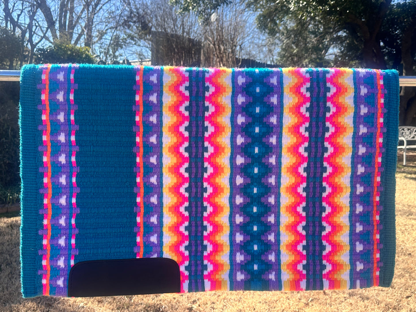 B156 Oversized Saddle Blanket bright turquoise, white, neon pink, orange, bright lavender, yellow,