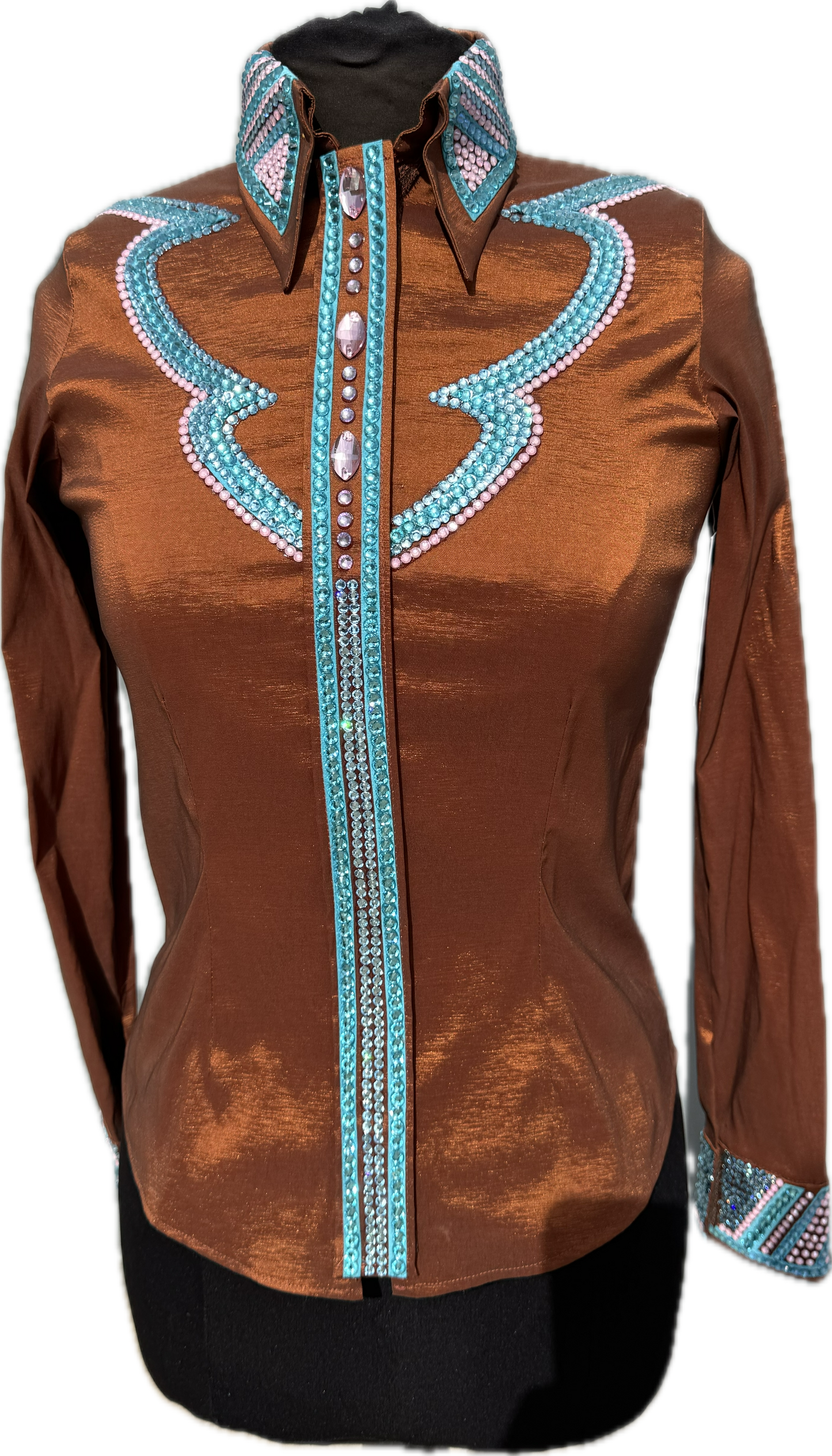 Extra Small Rust Stretch Taffeta Aqua and Pink