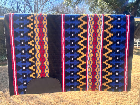 B152 Oversized Saddle Blanket black, brick red, white, royal blue, caramel