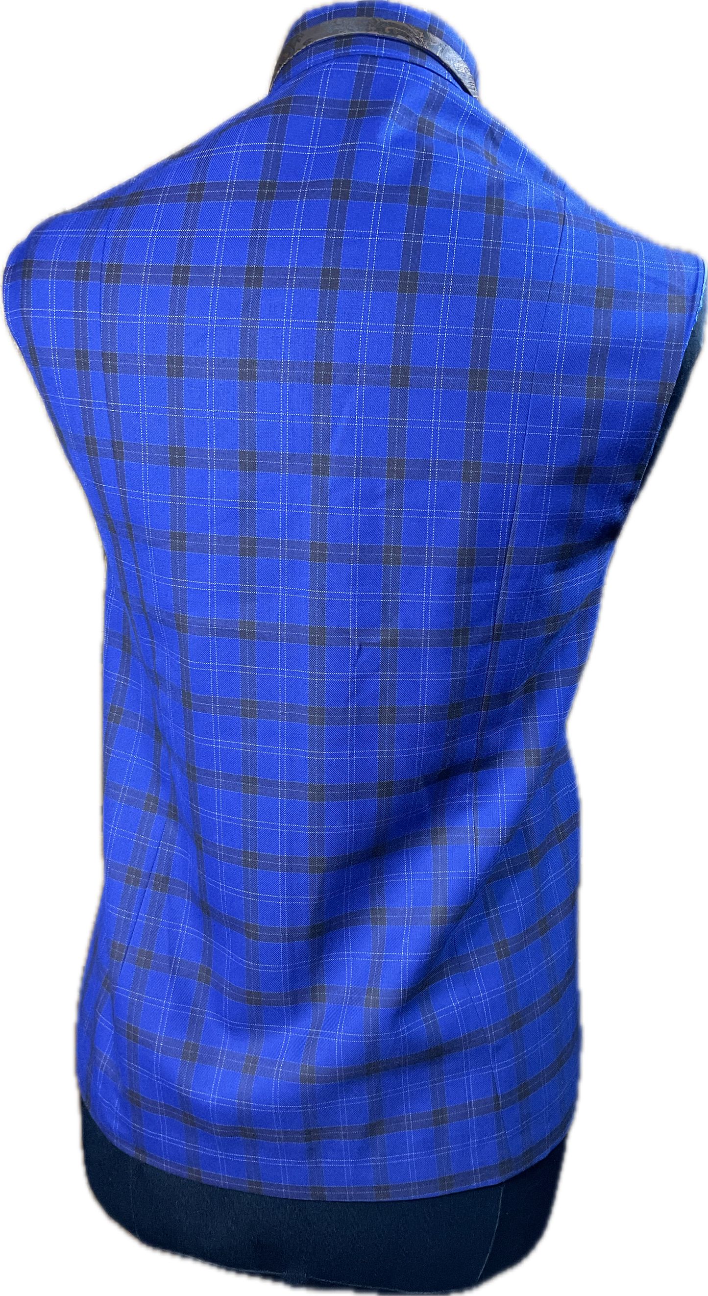 *44 Bust* Navy blue plaid with copper paisley trims