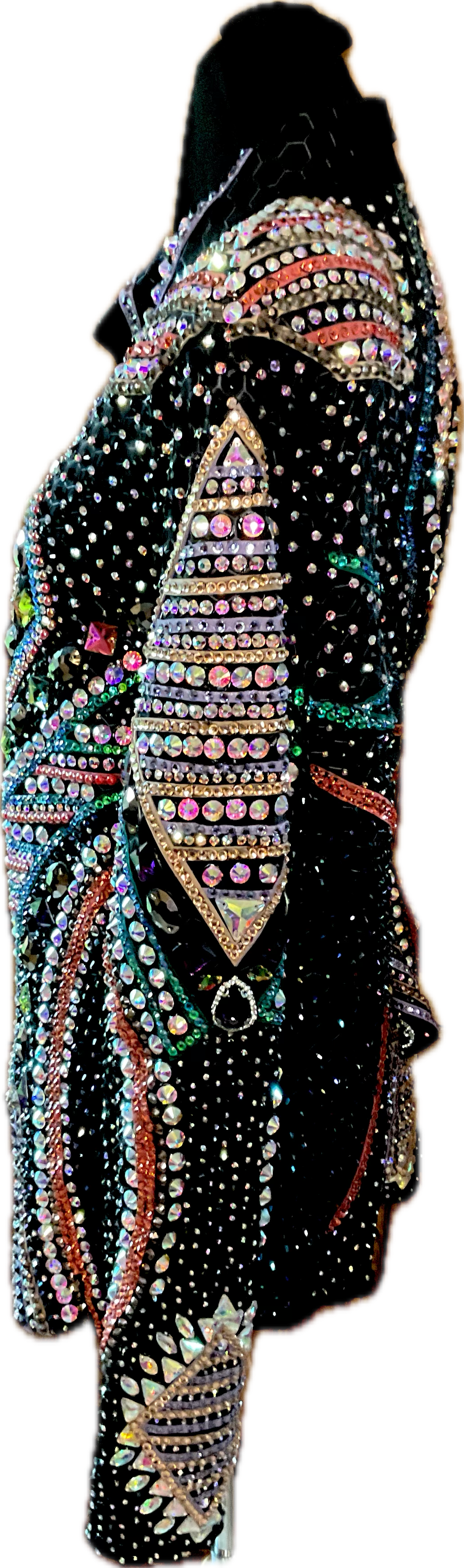 XXL Showmanship Black Textured Jacket with Coral, Green, Cooper, and Gold Detailing