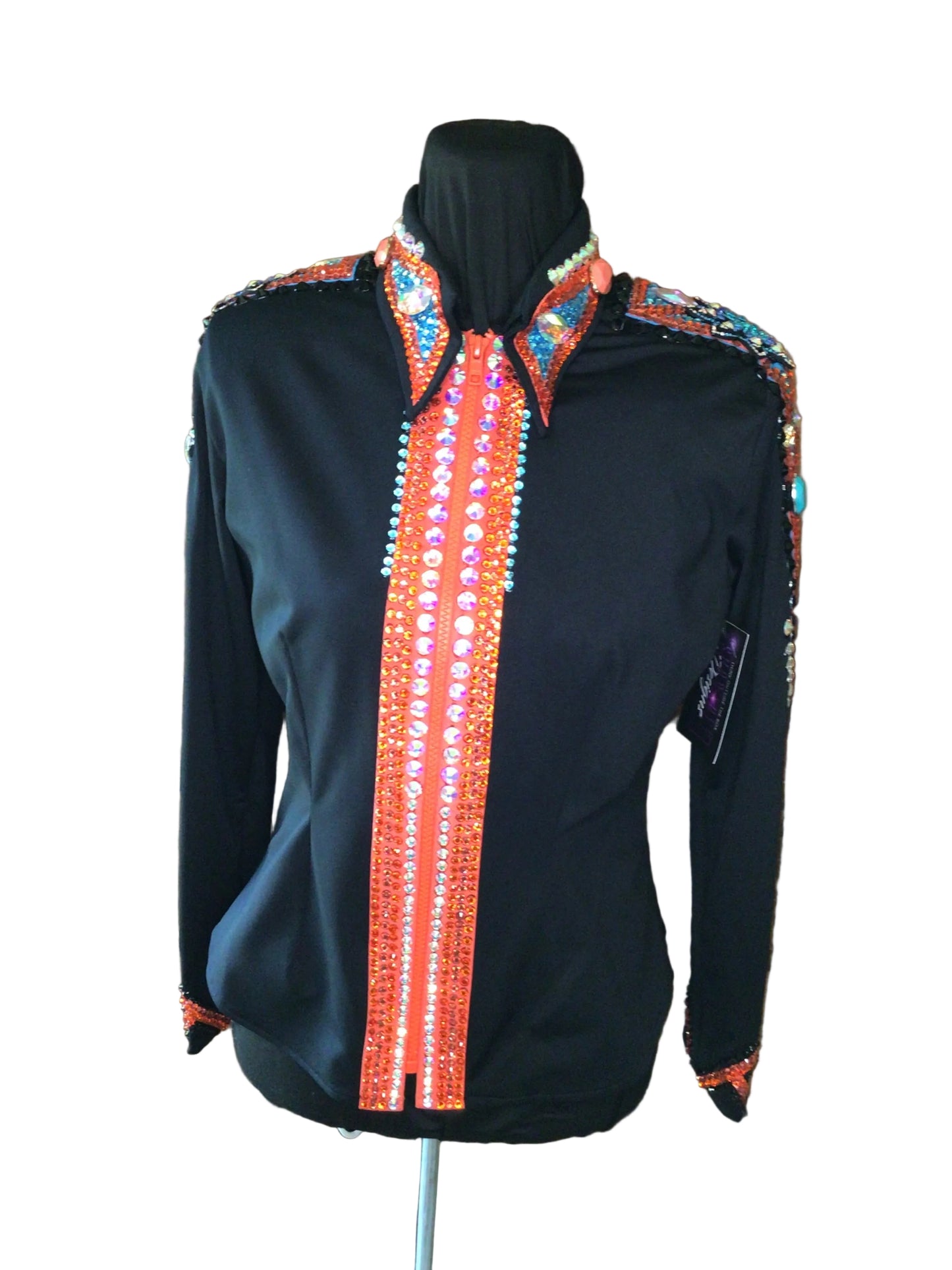 Small Stretch Black Day Shirt with Orange and Aqua