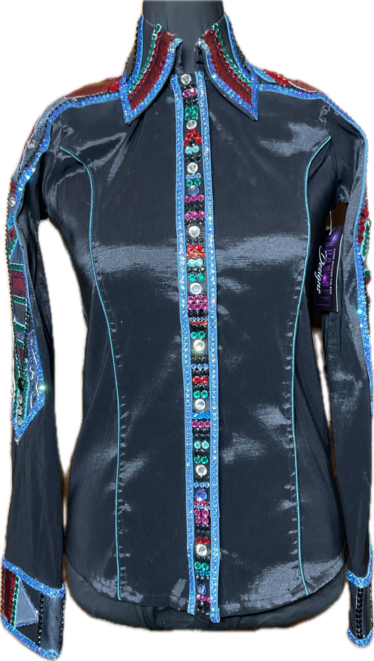 Small Stretch Taffeta Black with Silver, Red, Blue and Green Accents