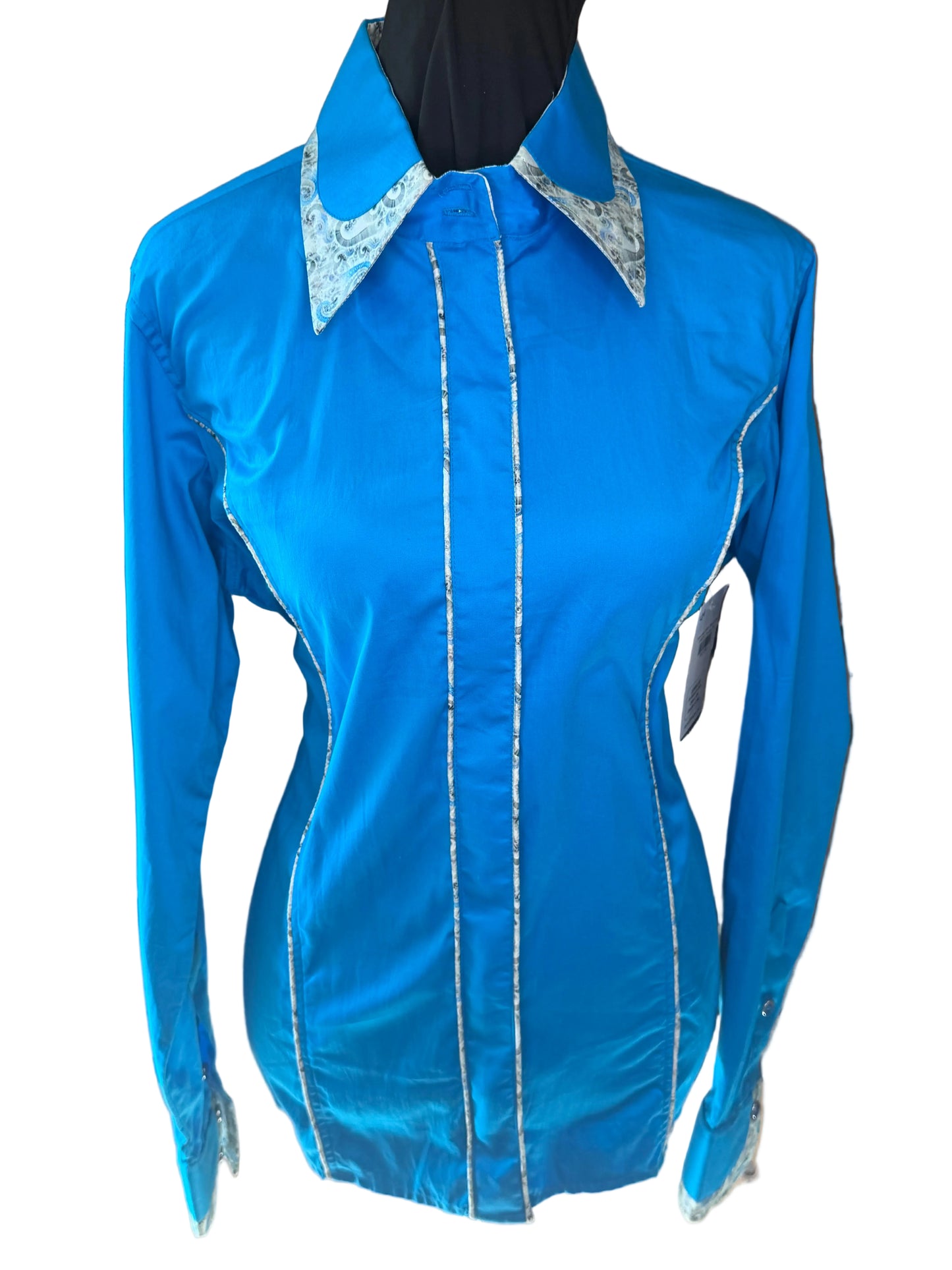 **Bust 44** Western Cotton Shirt **Hidden Zipper Front** Teal/Paisley Print