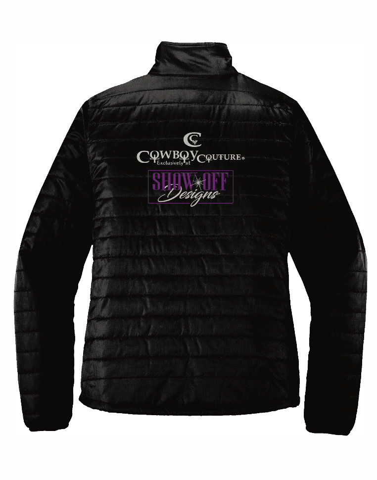 Cowboy Couture Puff Embroidered Jacket. Unisex, zip up front.