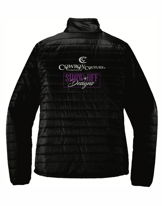 Cowboy Couture Puff Embroidered Jacket. Unisex, zip up front.