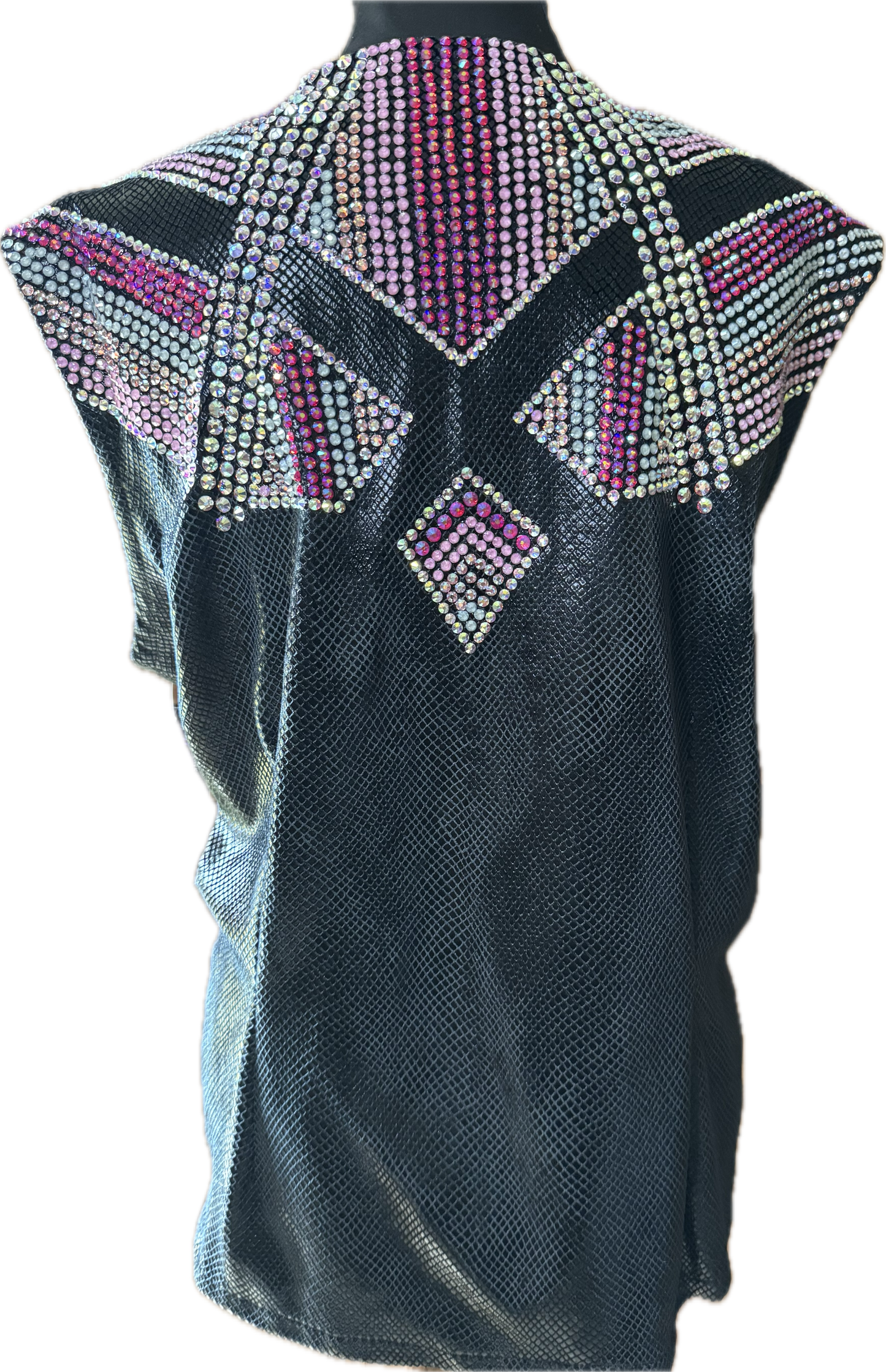 XL vest with black textured vest with lt. siam ab crystal design