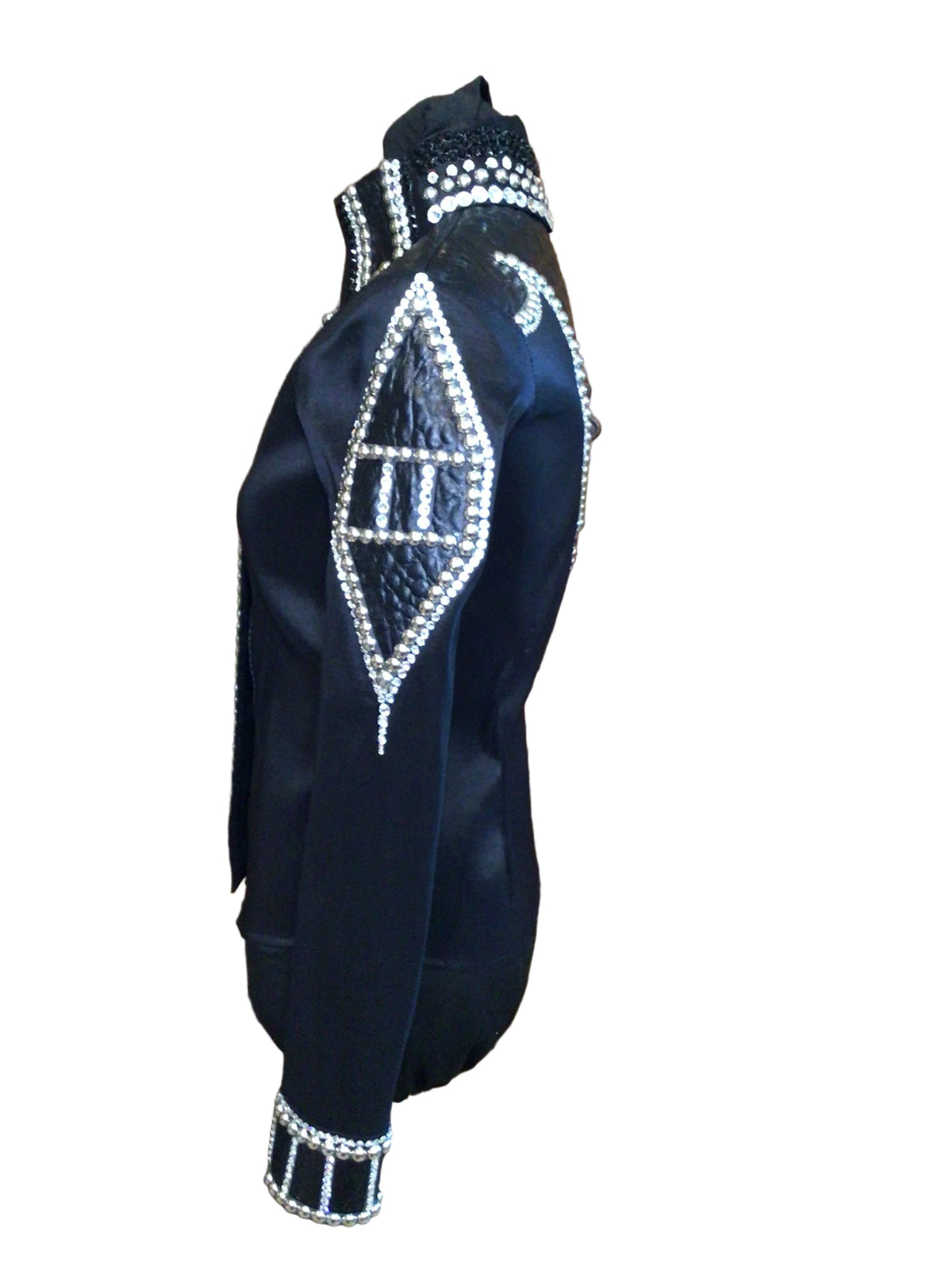 XS Black Stretch Taffeta Day Shirt with Black Leopard Print Details