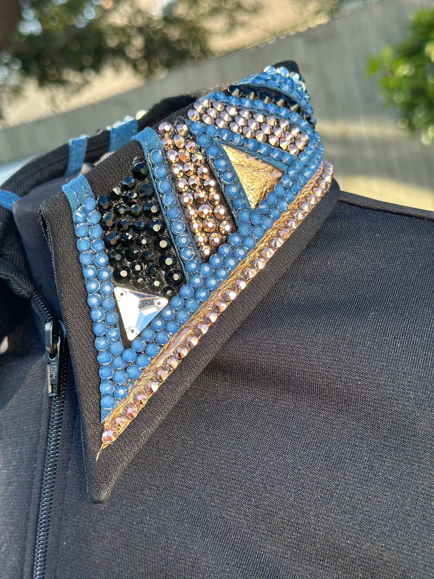 Size medium vest set  with black slate blue and rose gold detachable shoulder fringe.