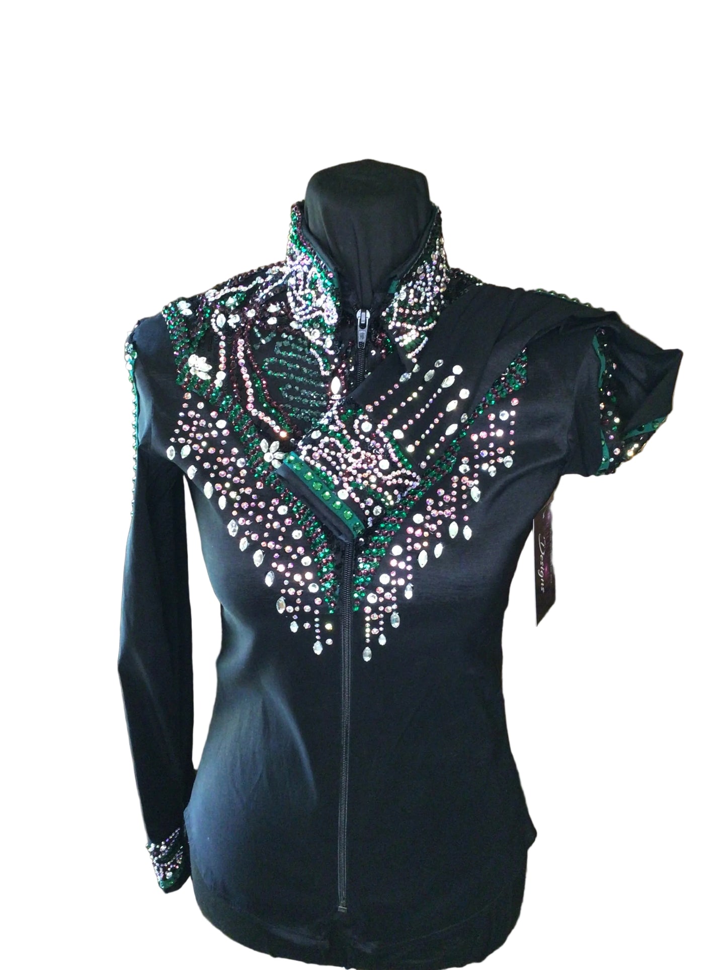 XS Sage Black Stretch Taffeta Day Shirt with Green and Burgundy