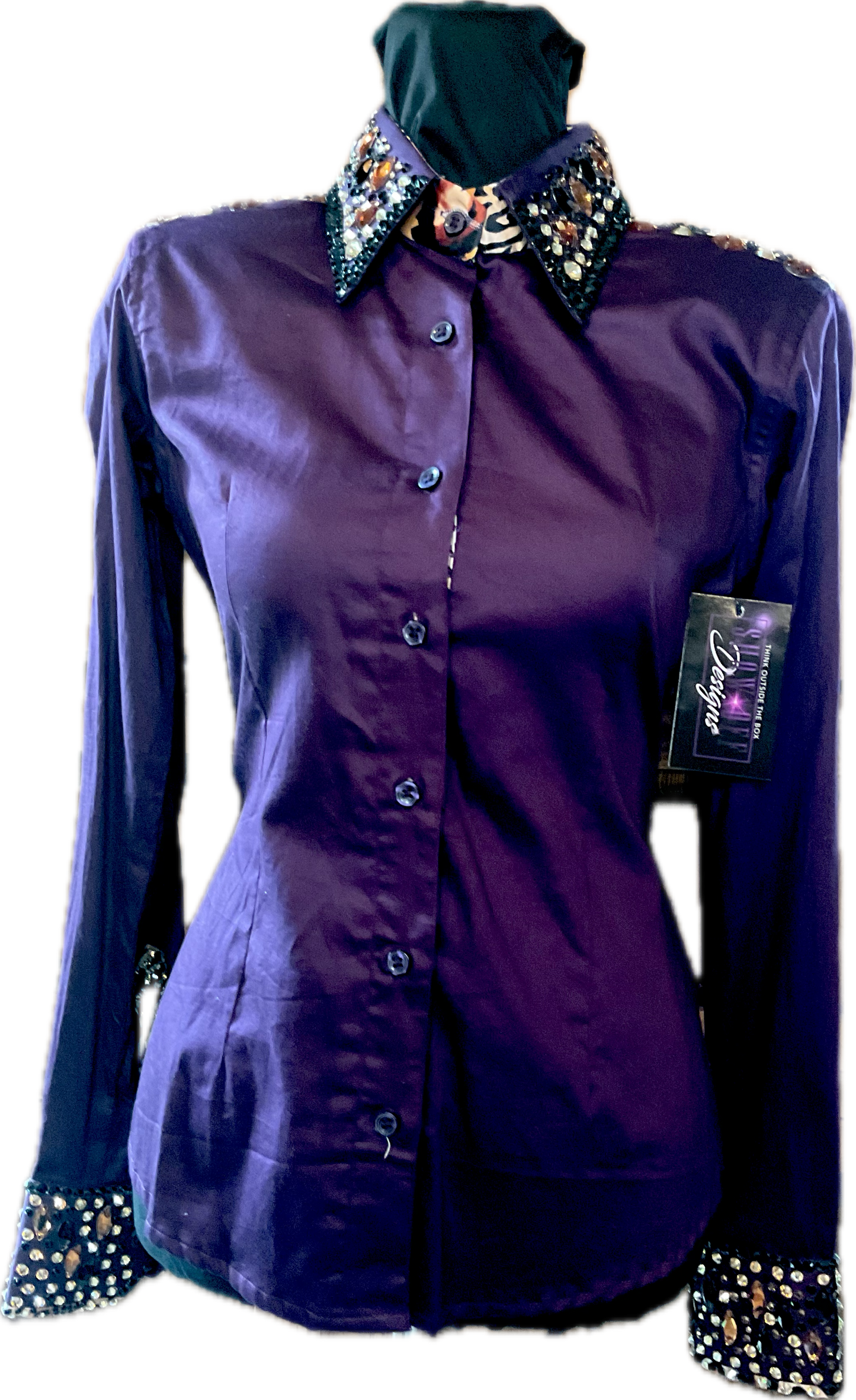XS Plum Cotton Day Shirt Gorgeous Leopard and Gold Details