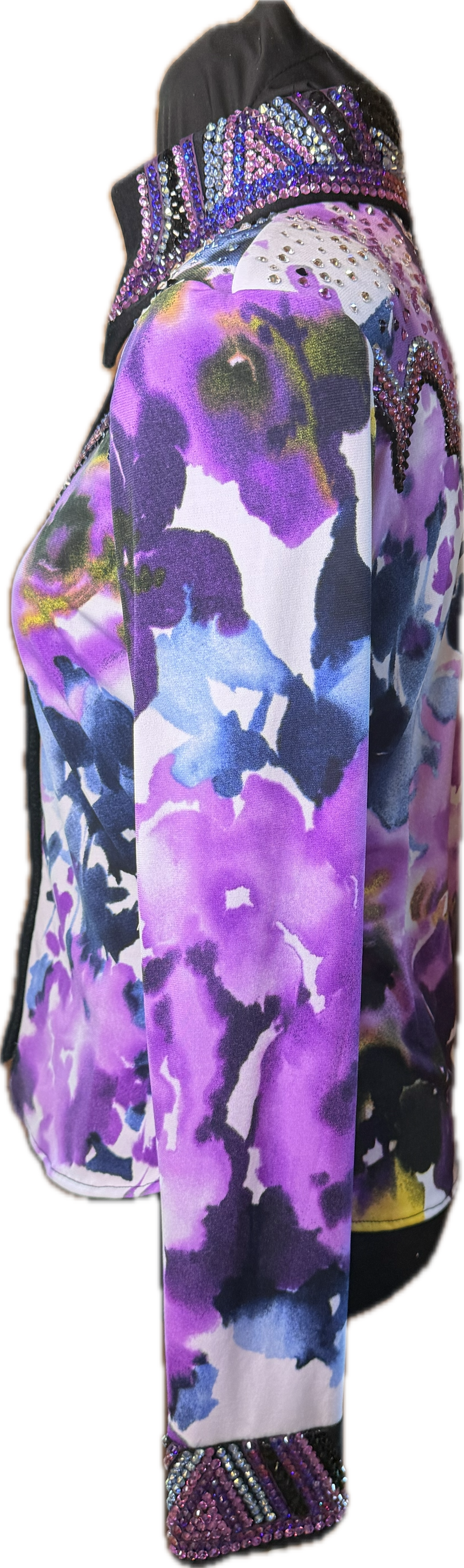 Extra Small day shirt. Stretch Lycra Purple Floral Retro Design
