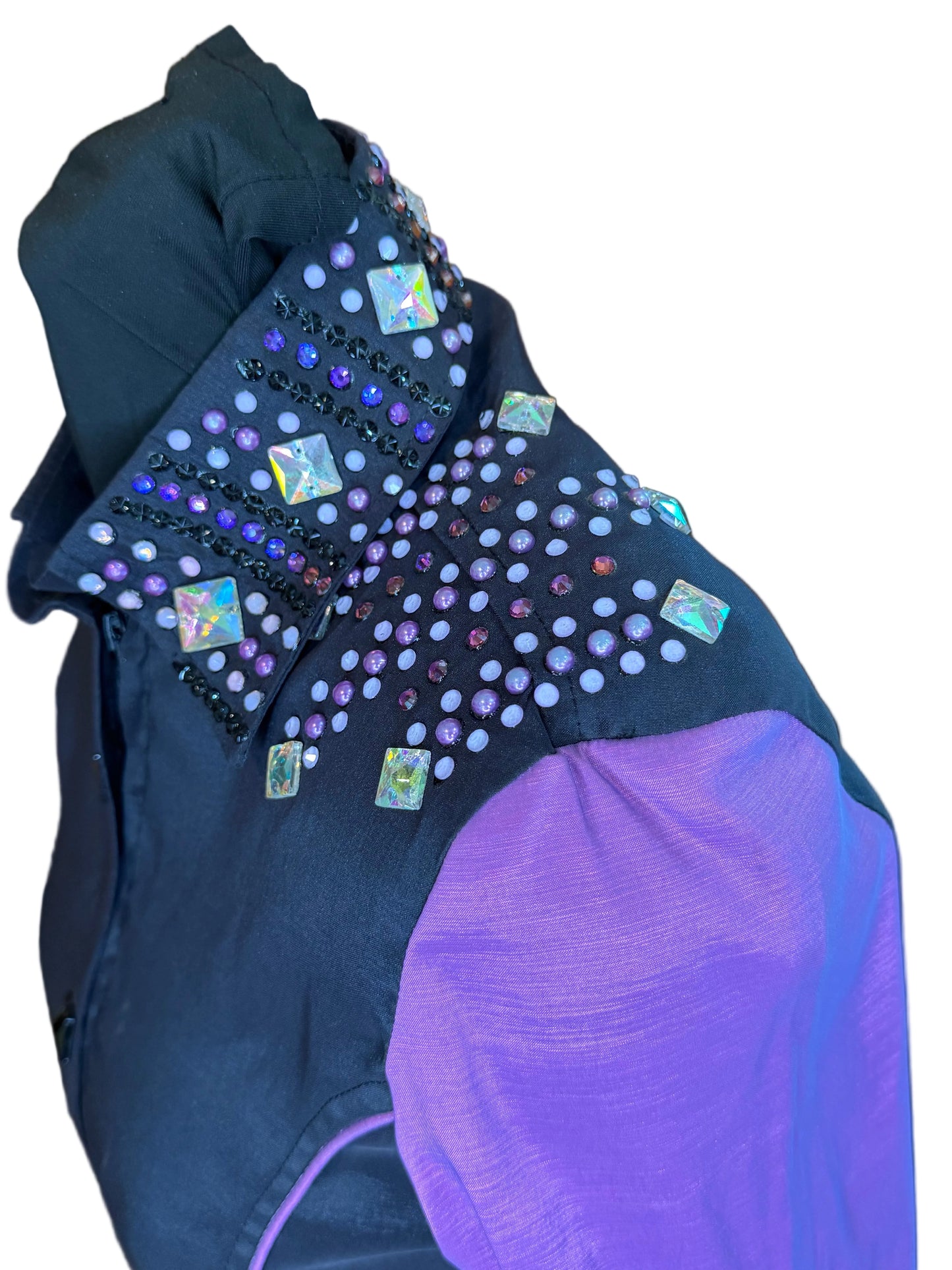 Small Stretch Taffeta Black Day Shirt with Purple Sleeves