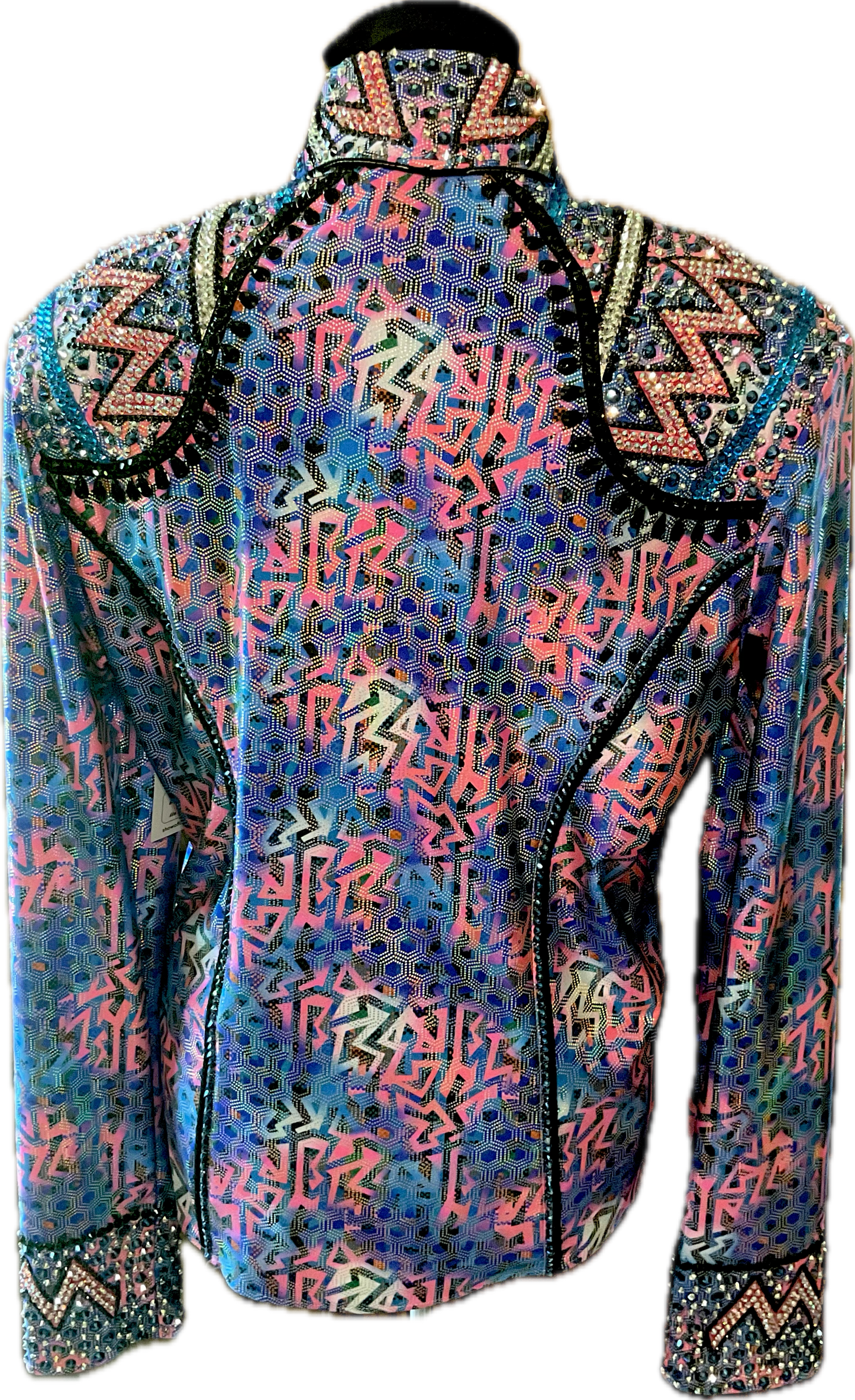 Large Stretch Lycra Day Shirt Print with Pink and Blue