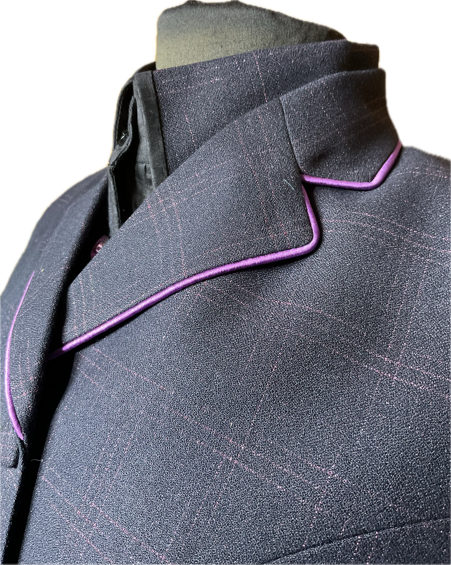 *40 Bust* Black with soft purple trims and plaid sparkle design in fabric