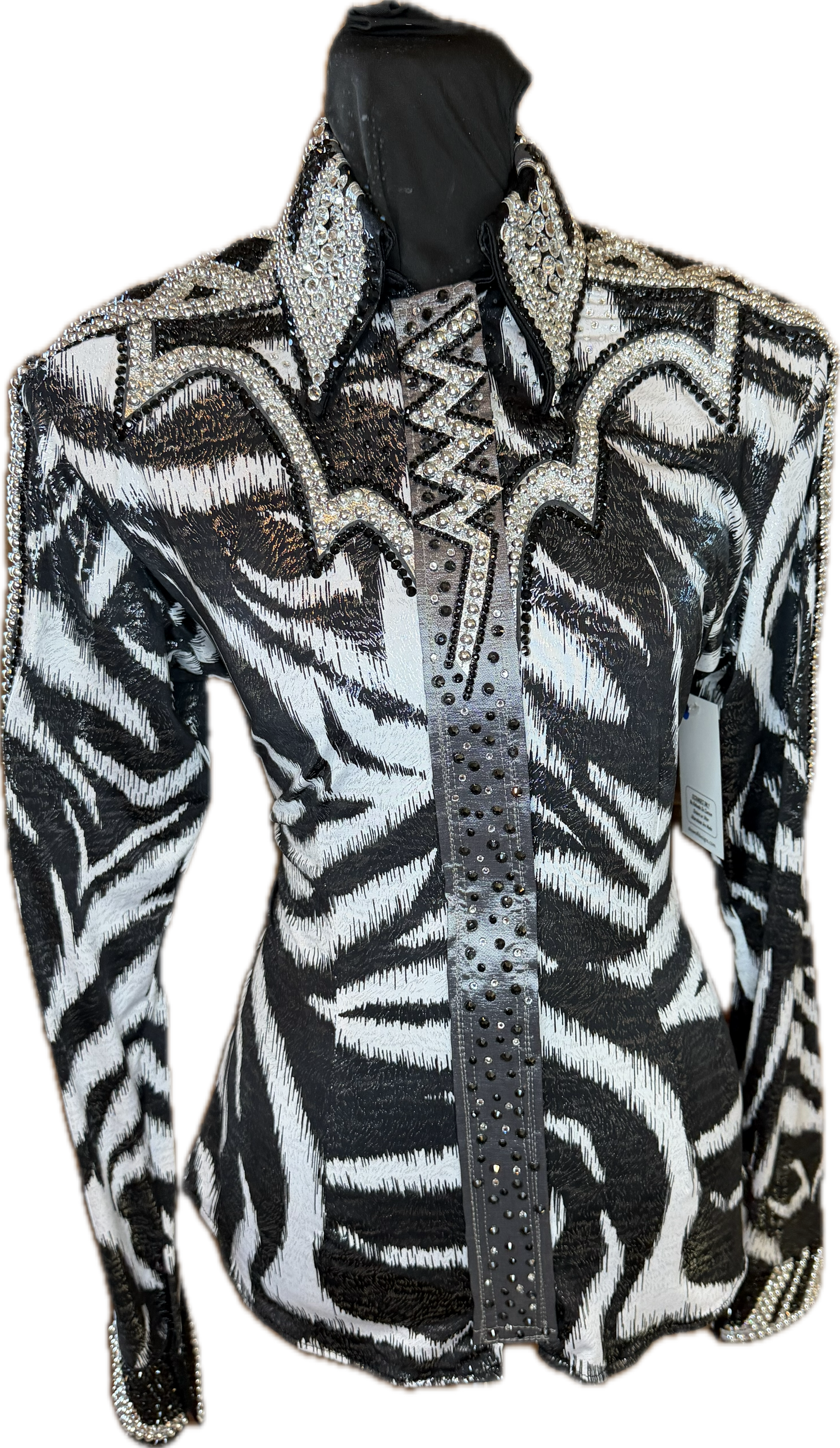 Medium Black and White Lycra Day Shirt with Silver Retro Design