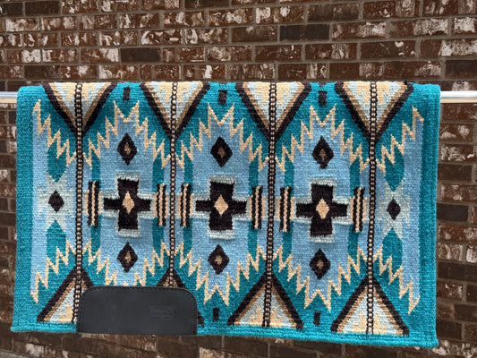 a119 Ranch Oversized Saddle Blanket Teal, Periwinkle, Grey, Black, Cream, Indian Tan