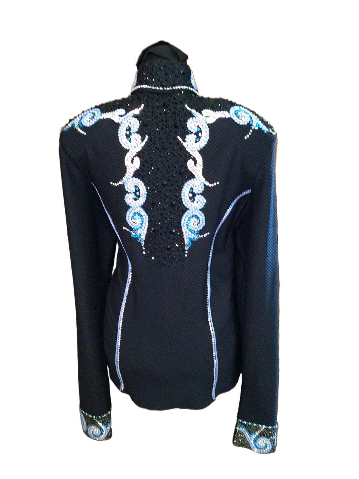 Large Black Textured Stretch Lycra with White and Black Shoulder Details