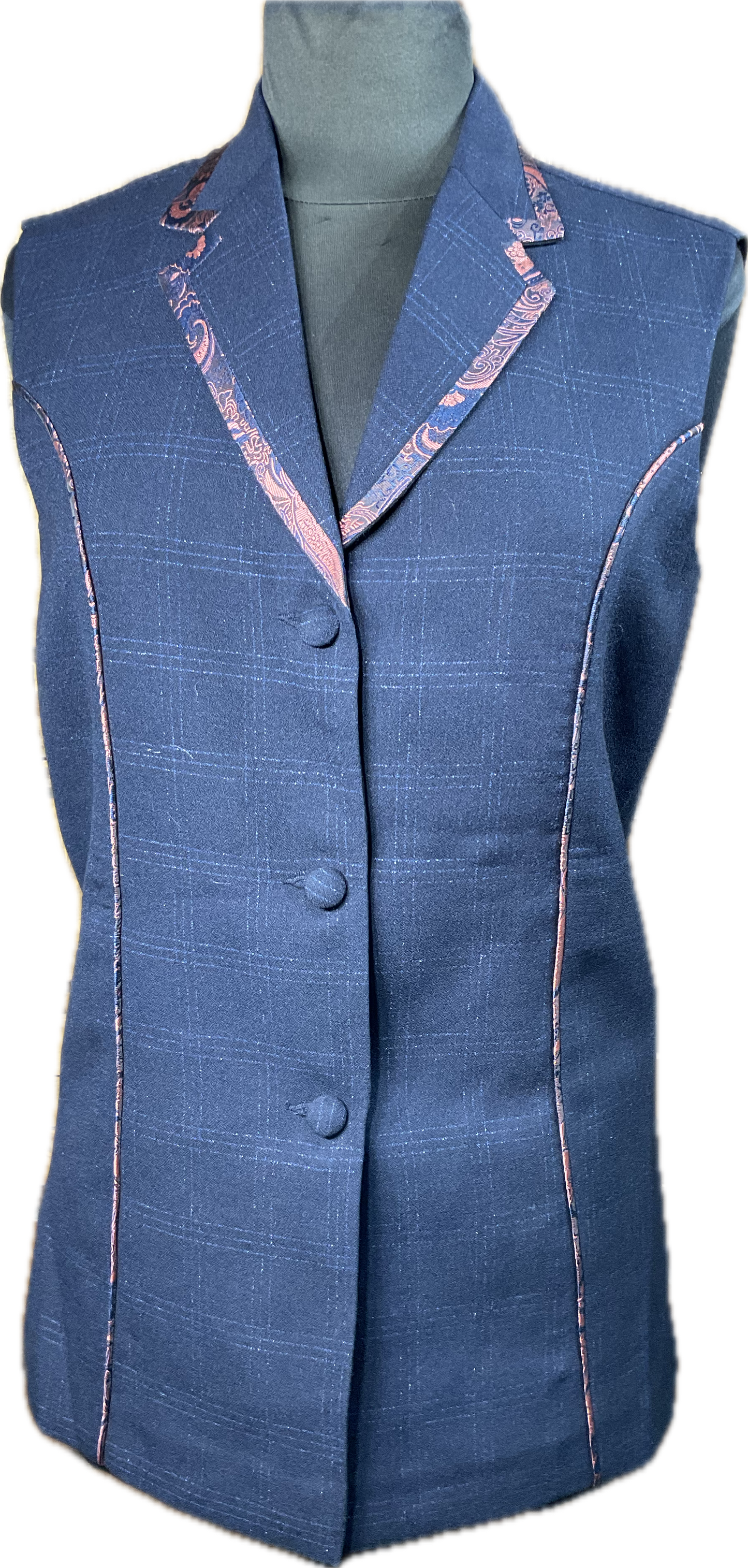 *34 Bust* Navy plaid vest with salmon paisley trims