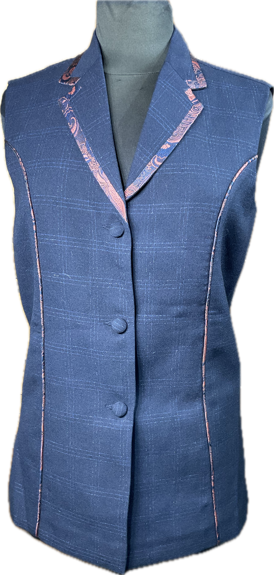 *34 Bust* Navy plaid vest with salmon paisley trims