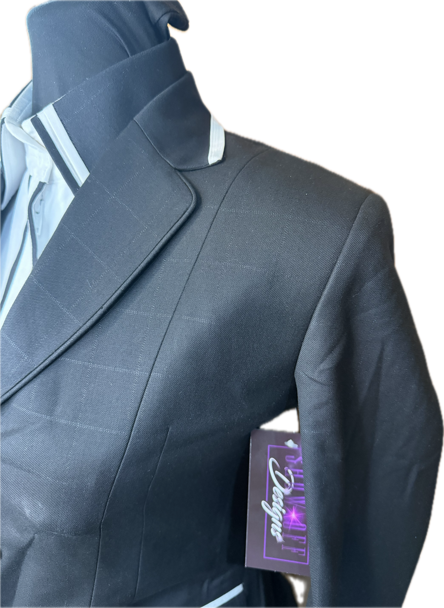 *Youth* Showmanship Suit * Black with White Trims * White Stretch Cotton Shirt * Hidden Zipper on Shirt and Coat. Will match Black Pants