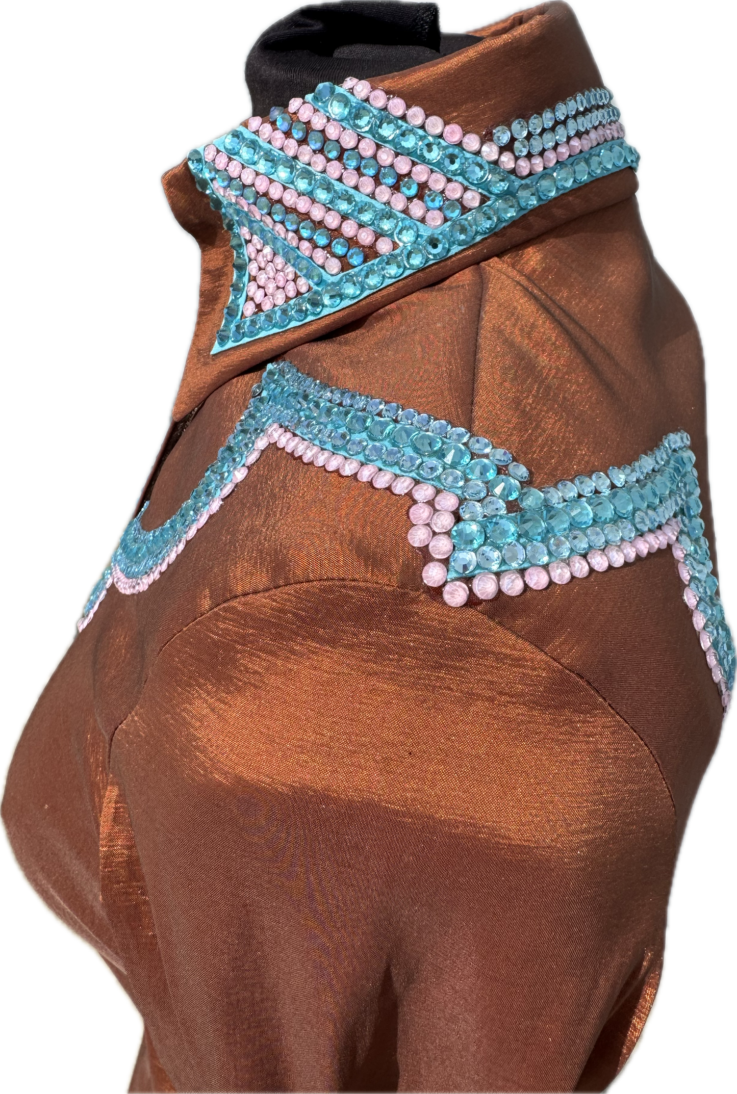 Extra Small Rust Stretch Taffeta Aqua and Pink