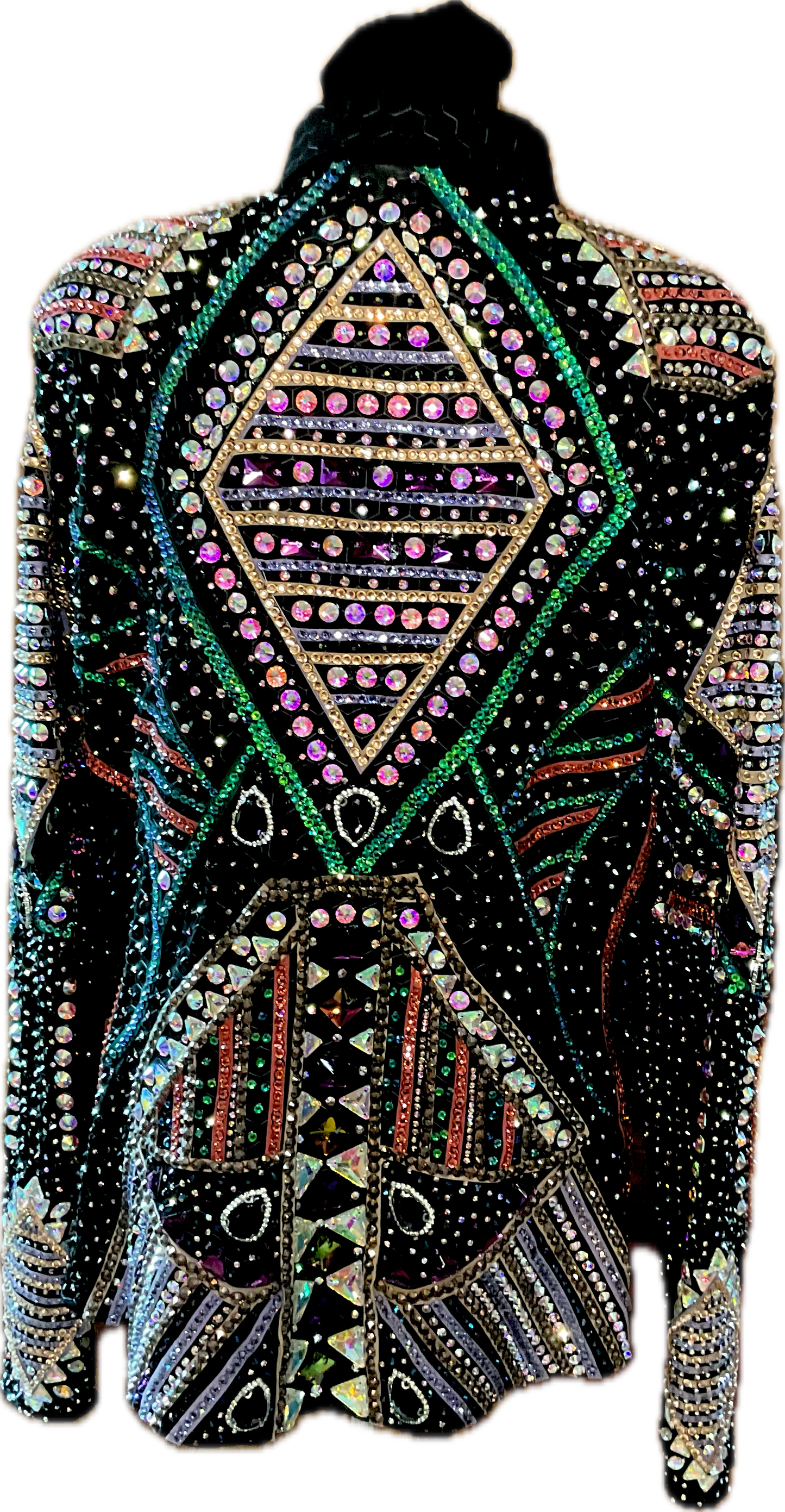 XXL Showmanship Black Textured Jacket with Coral, Green, Cooper, and Gold Detailing
